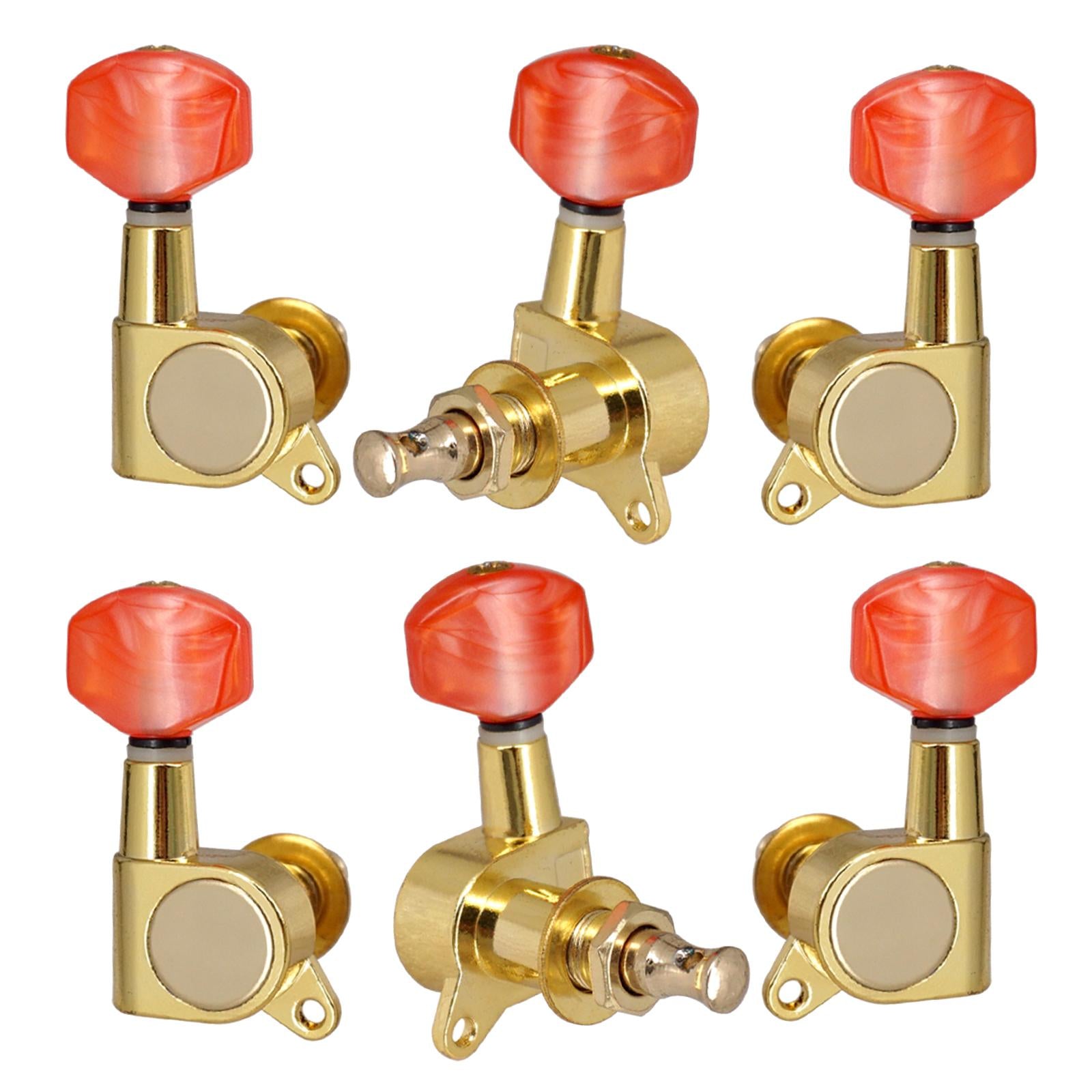 6x Metal Enclosed Tuner Head 3R3L Tuning Keys Head Knob for Acoustic Guitar Gold