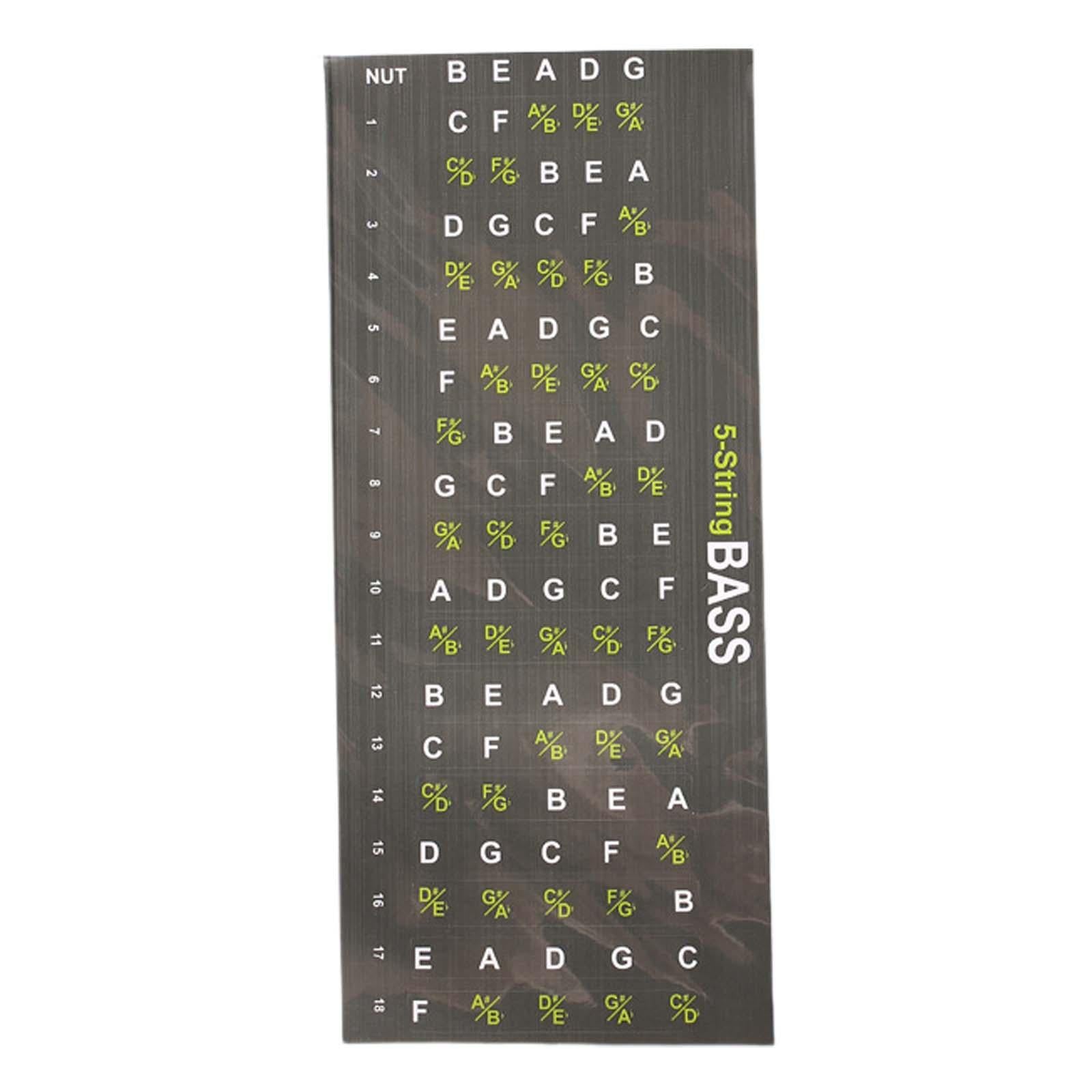 Guitar Fretboard Note Decal Bass Scales Sticker for Show Learner Performance 5 strings