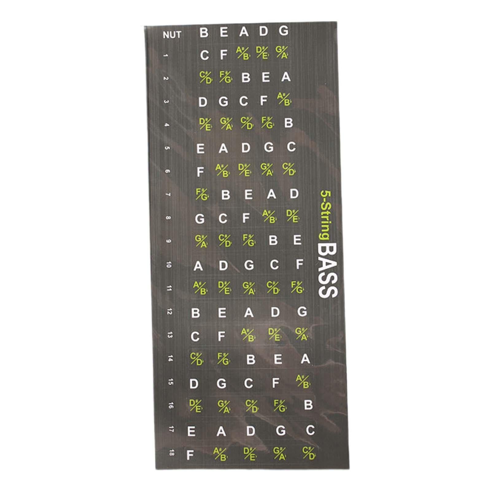 Guitar Fretboard Note Decal Bass Scales Sticker for Show Learner Performance 5 strings