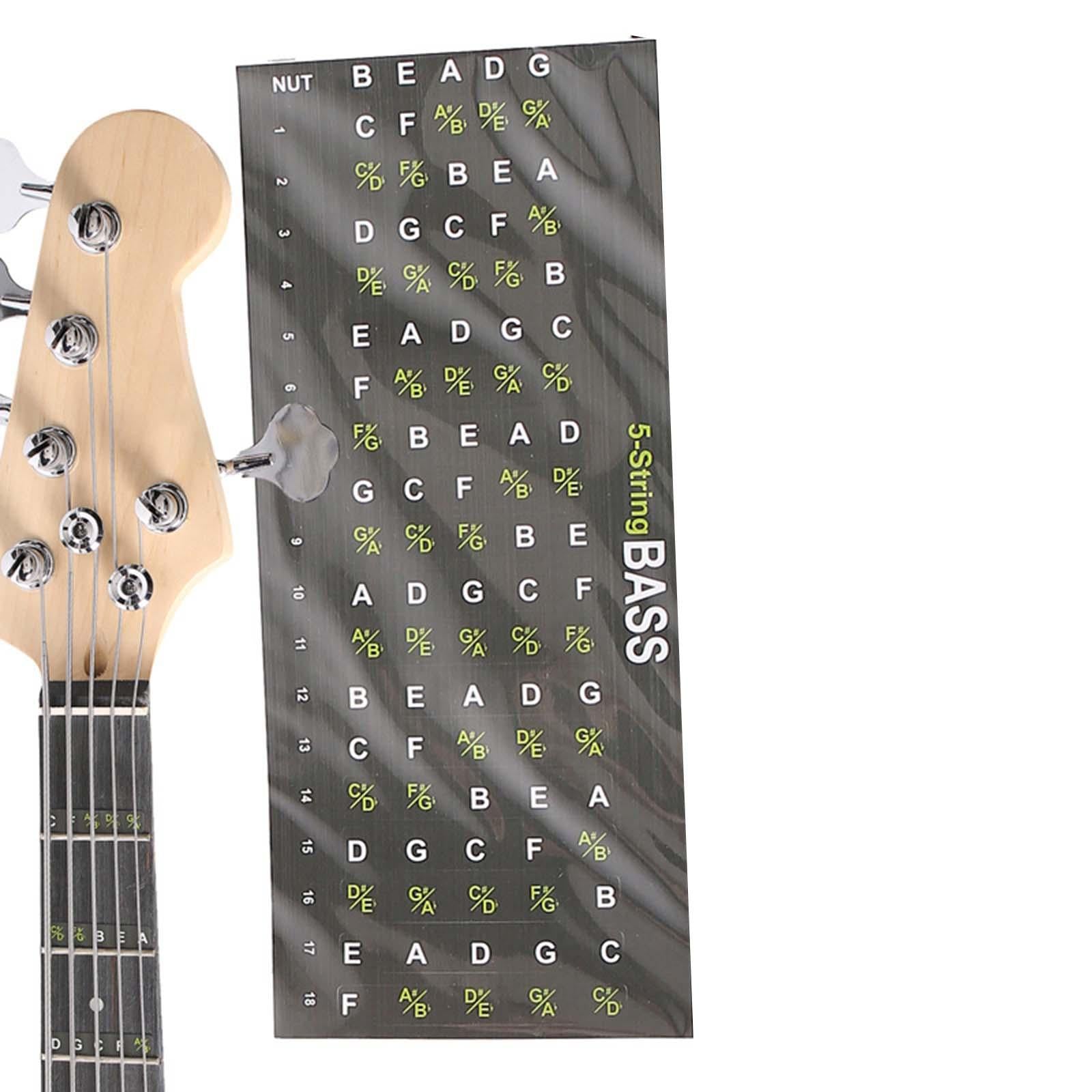 Guitar Fretboard Note Decal Bass Scales Sticker for Show Learner Performance 5 strings