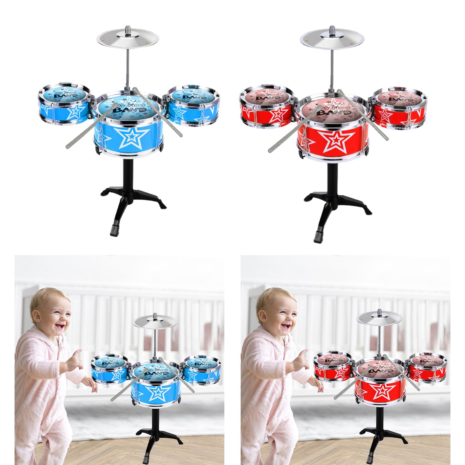 Kids Drum Set Educational Developmental Playset Portable for Girls Kids Boys Blue