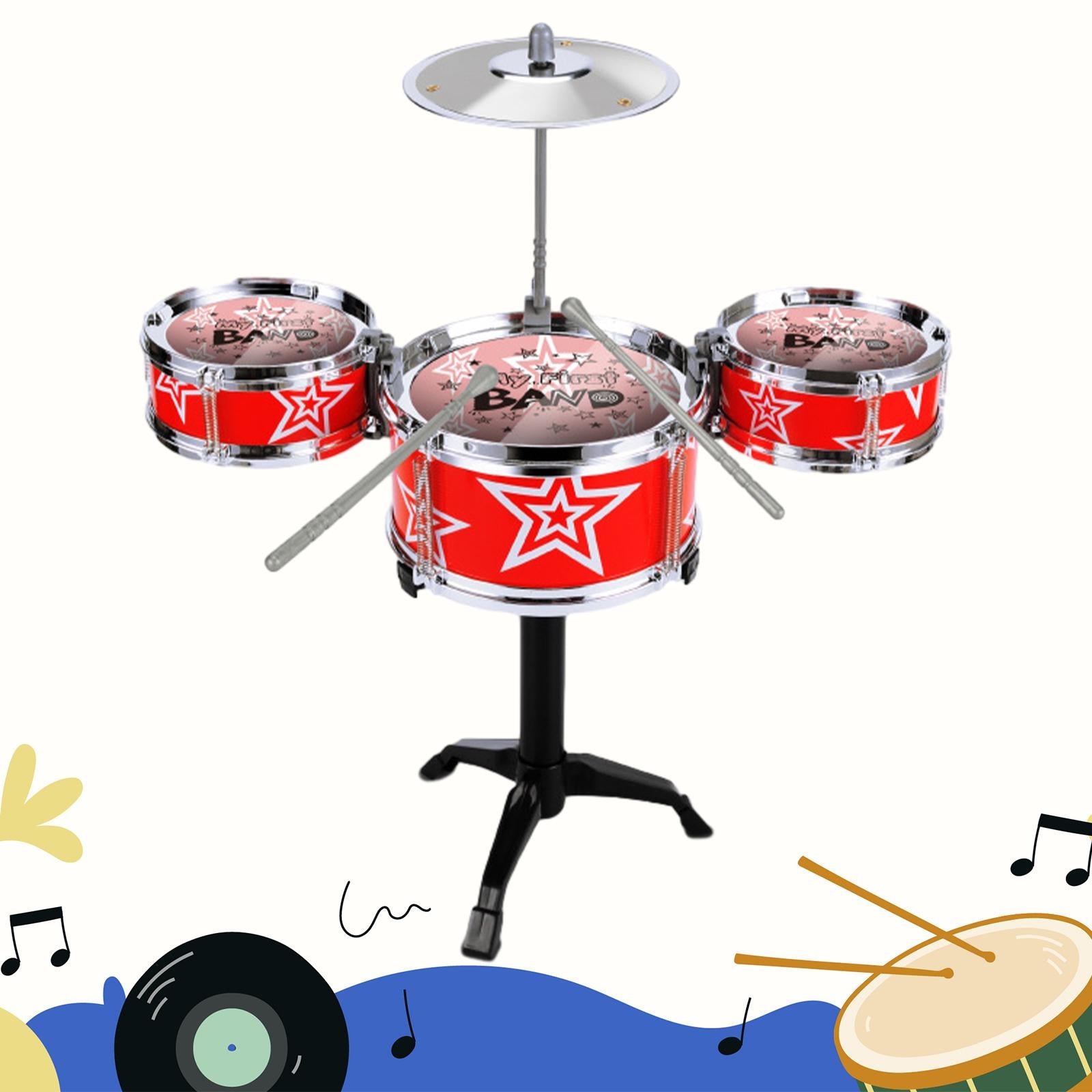 Kids Drum Set Educational Developmental Playset Portable for Girls Kids Boys Red