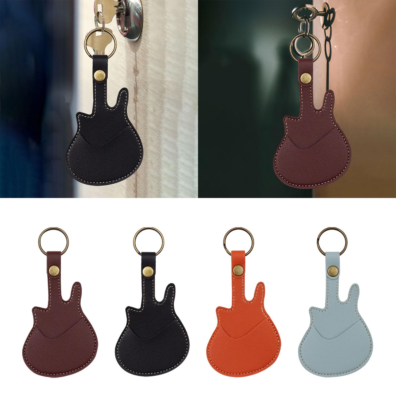 PU Leather with Keyring Pick Holder for Guitar Players Adults Birthday Gifts Black