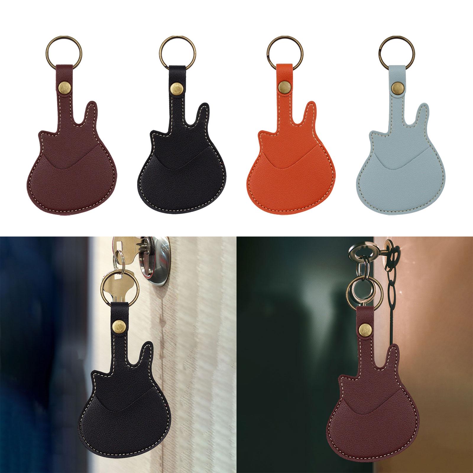 PU Leather with Keyring Pick Holder for Guitar Players Adults Birthday Gifts Black