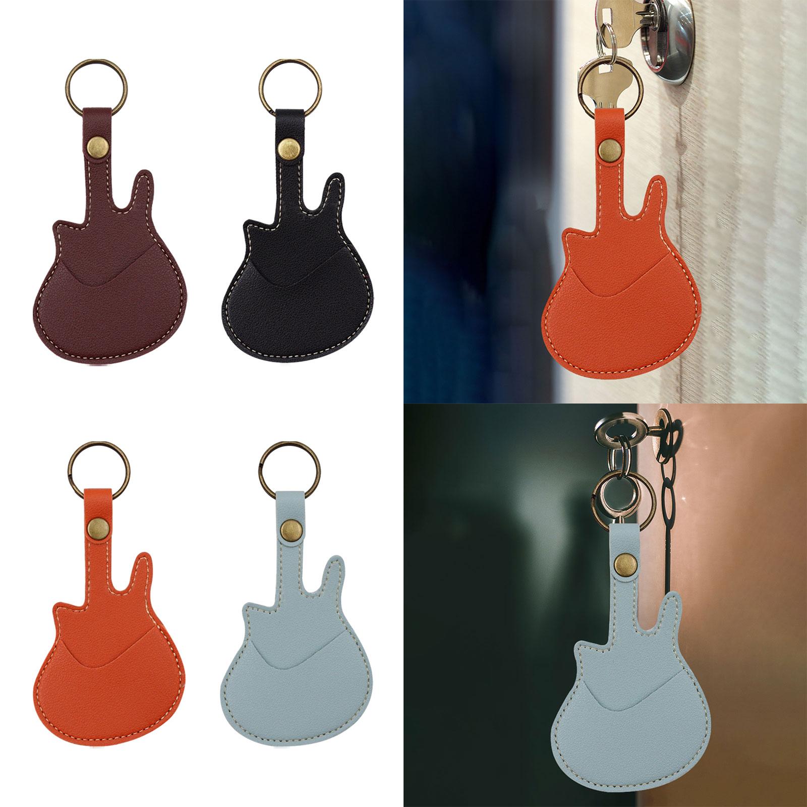 PU Leather with Keyring Pick Holder for Guitar Players Adults Birthday Gifts Black