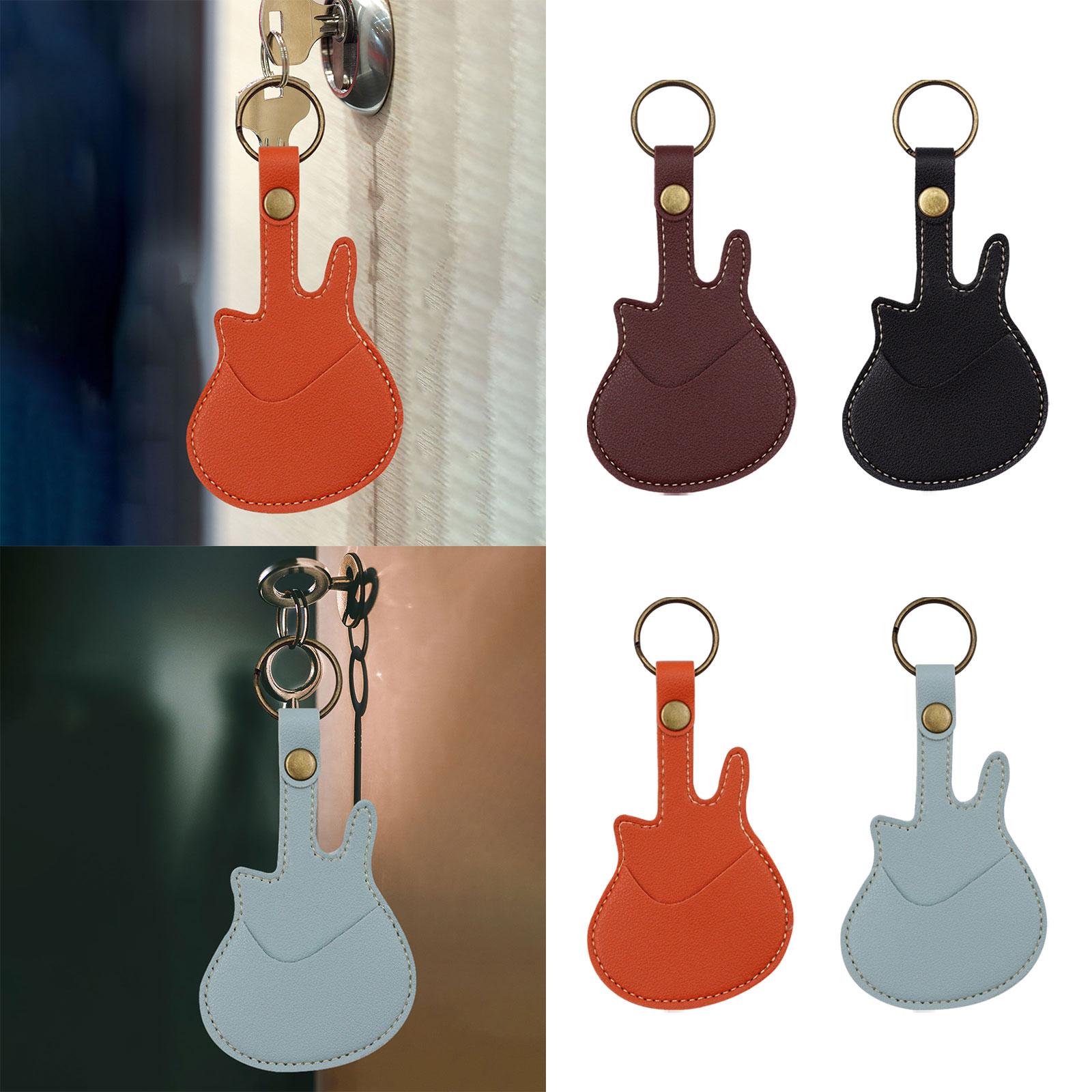 PU Leather with Keyring Pick Holder for Guitar Players Adults Birthday Gifts Black