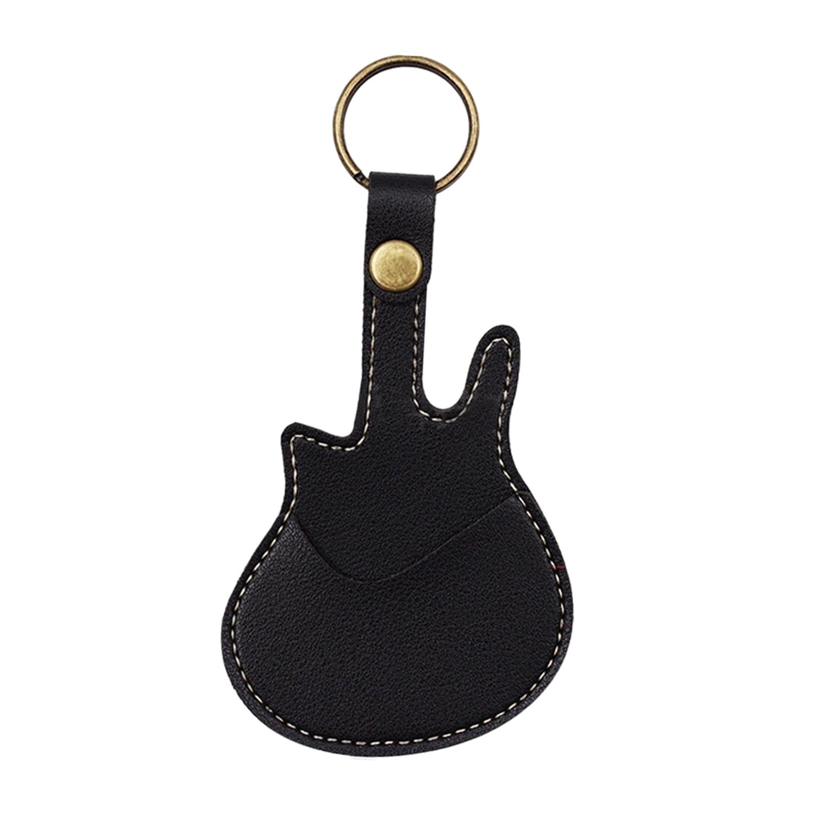 PU Leather with Keyring Pick Holder for Guitar Players Adults Birthday Gifts Black