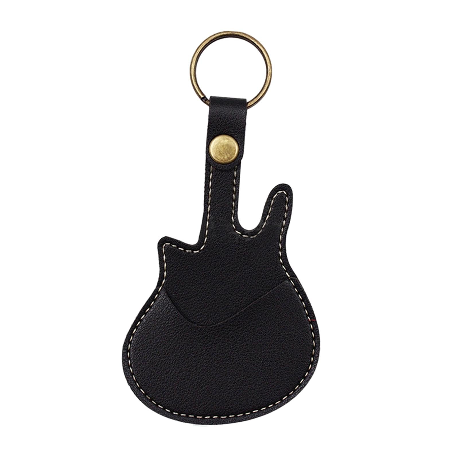 PU Leather with Keyring Pick Holder for Guitar Players Adults Birthday Gifts Black