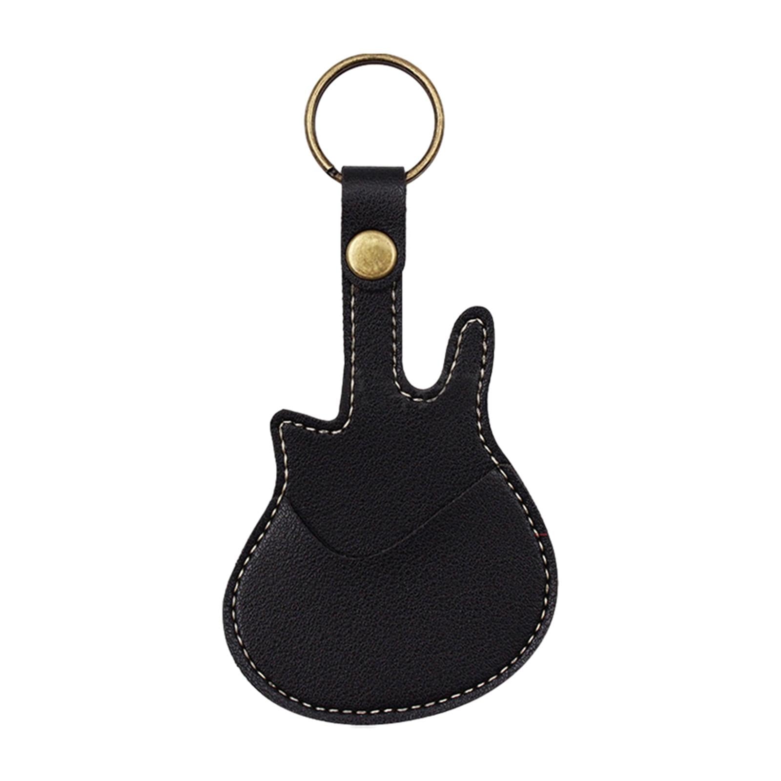 PU Leather with Keyring Pick Holder for Guitar Players Adults Birthday Gifts Black