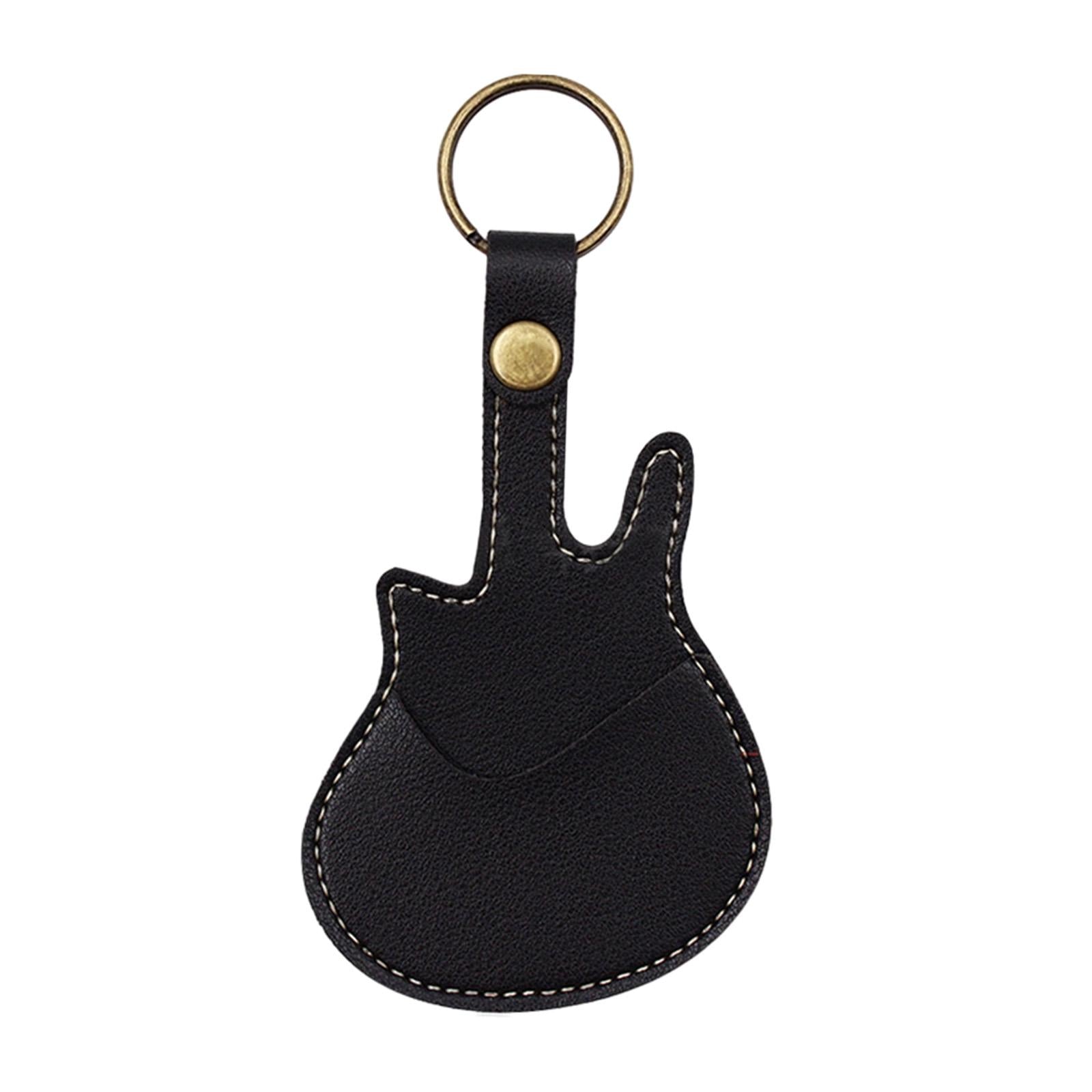 PU Leather with Keyring Pick Holder for Guitar Players Adults Birthday Gifts Black