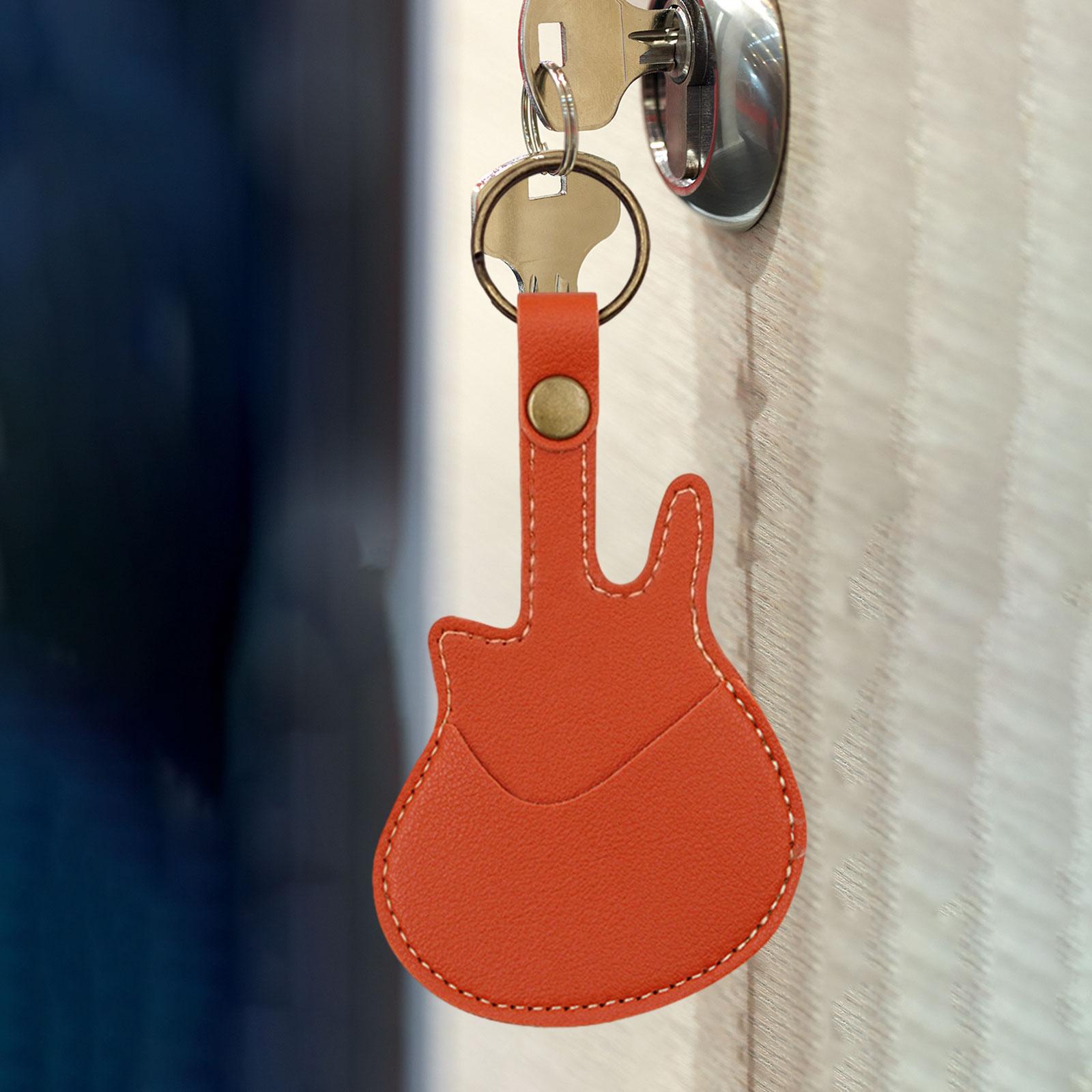 PU Leather with Keyring Pick Holder for Guitar Players Adults Birthday Gifts Orange