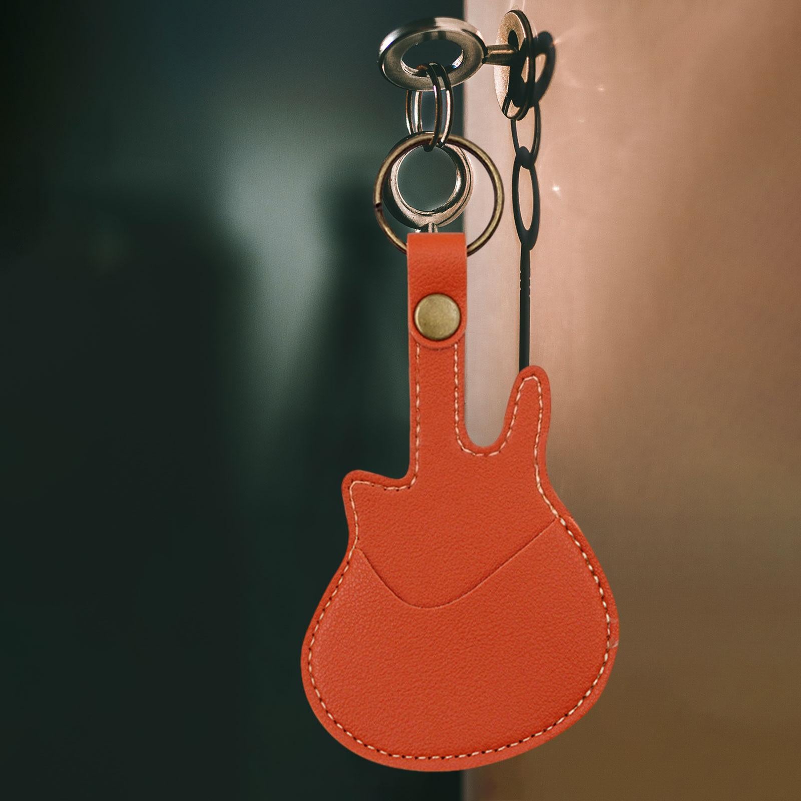 PU Leather with Keyring Pick Holder for Guitar Players Adults Birthday Gifts Orange