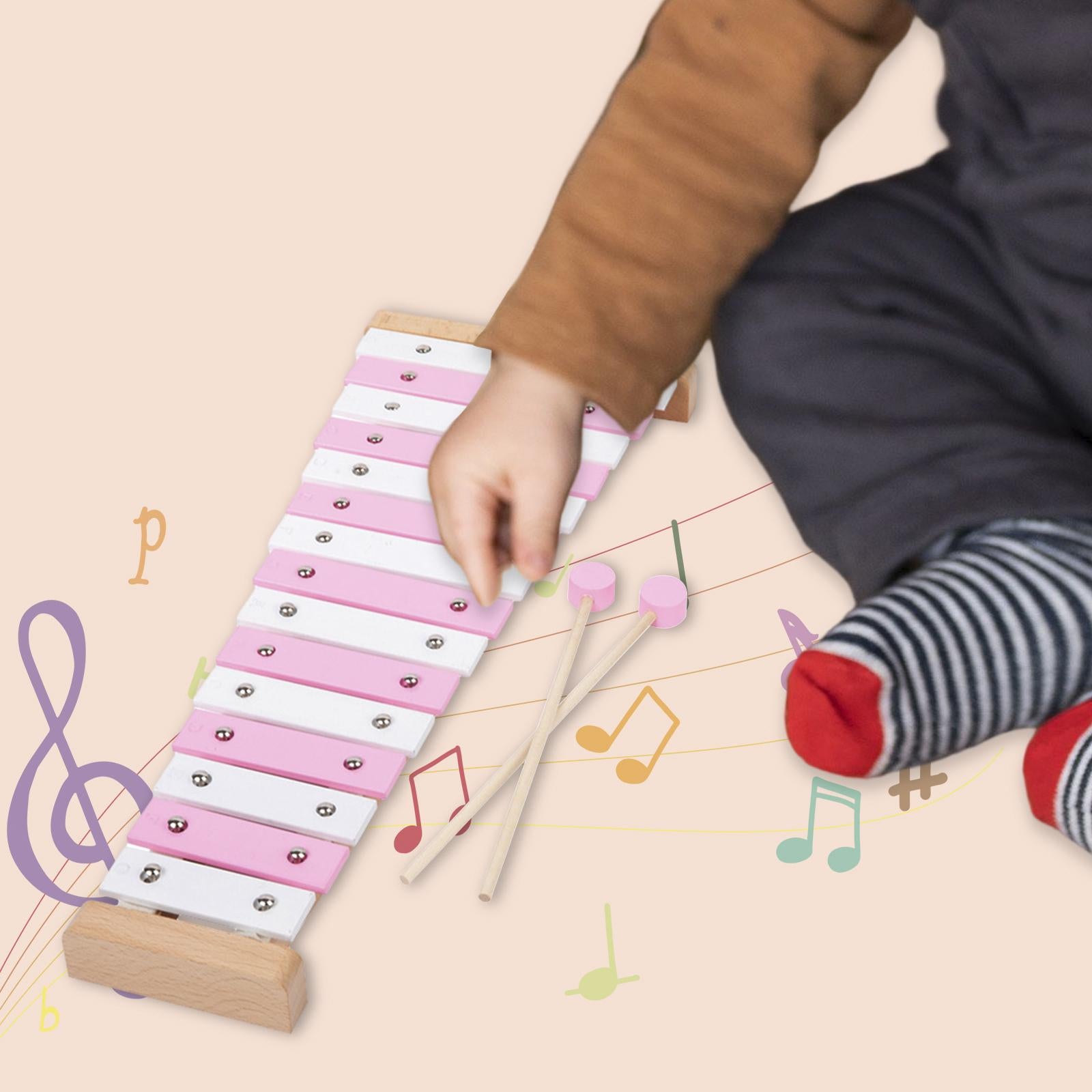 15 Note Xylophone Hand Percussion Musical Toy for Players Band Birthday Gift Pink