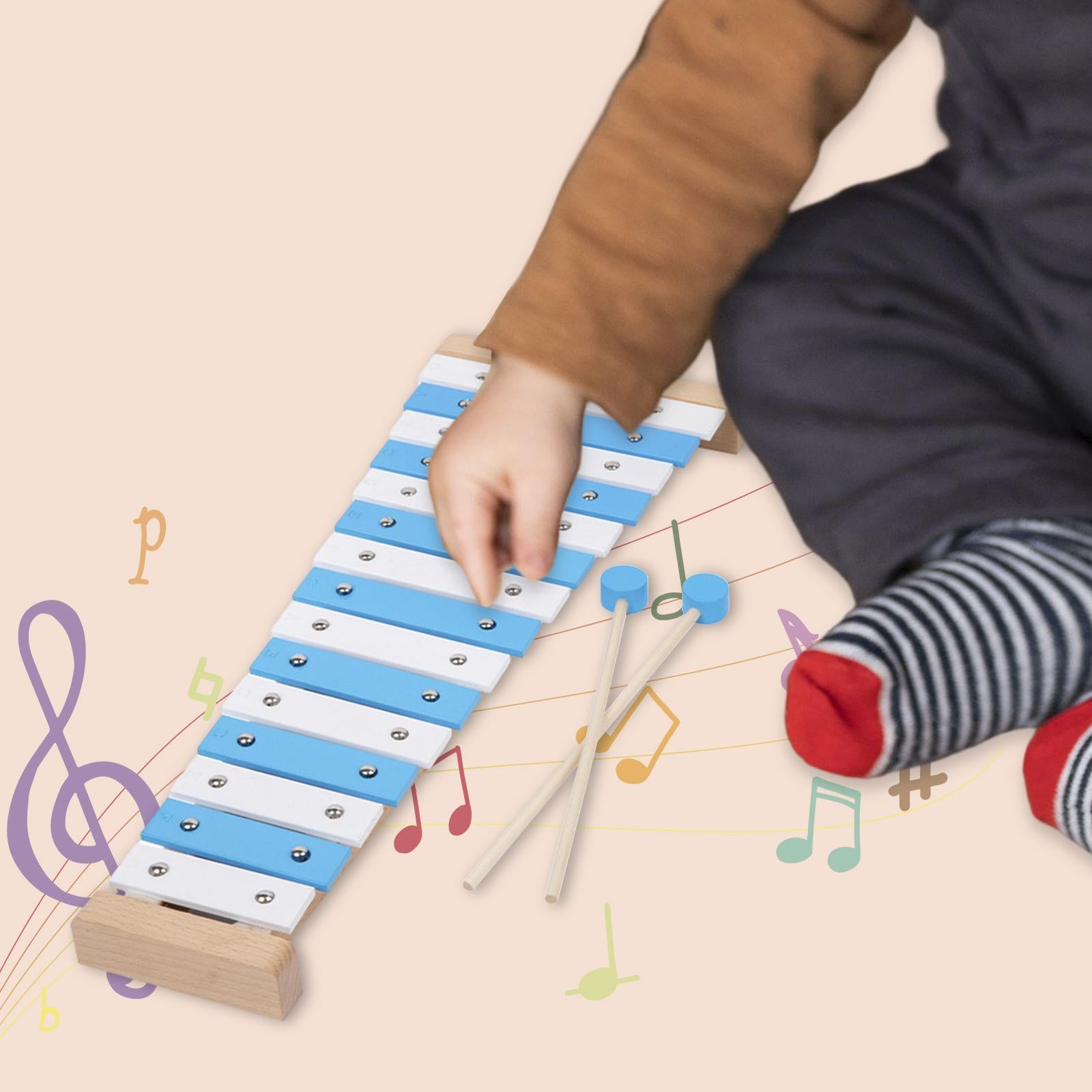 15 Note Xylophone Hand Percussion Musical Toy for Players Band Birthday Gift Blue