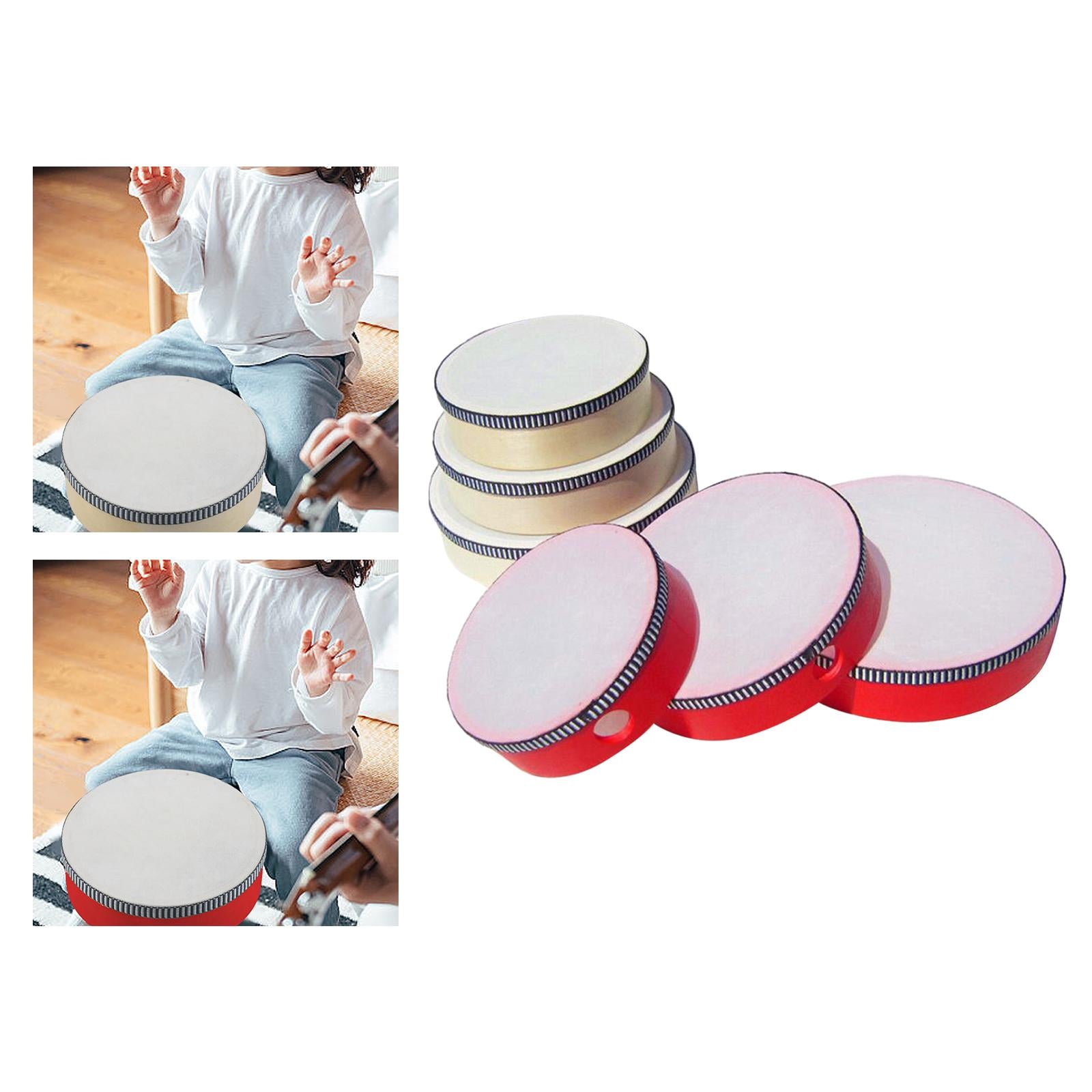 Wooden Hand Held Drum Adults KTV Children Musical Educational Toy Tambourine 4inch White