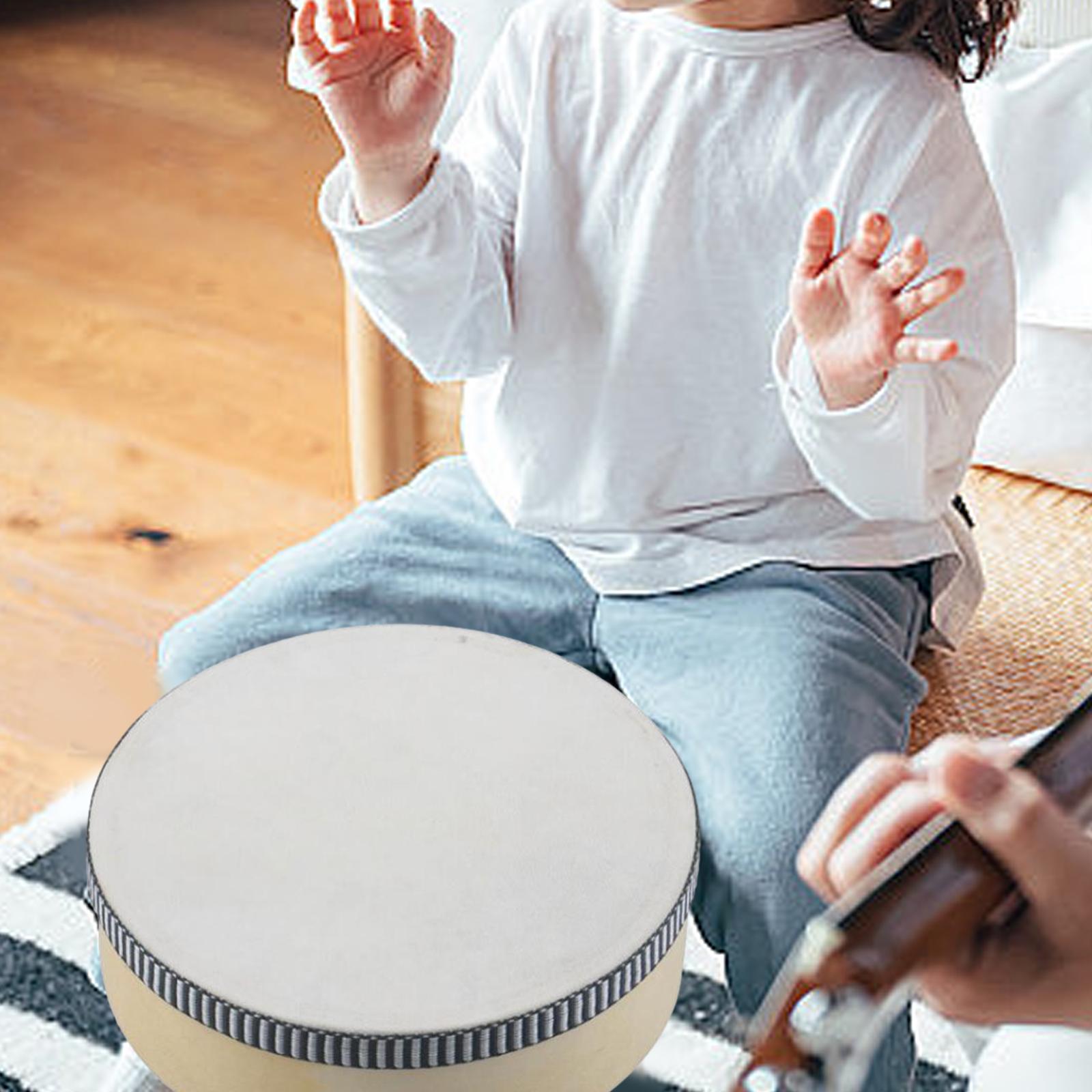 Wooden Hand Held Drum Adults KTV Children Musical Educational Toy Tambourine 6inch White