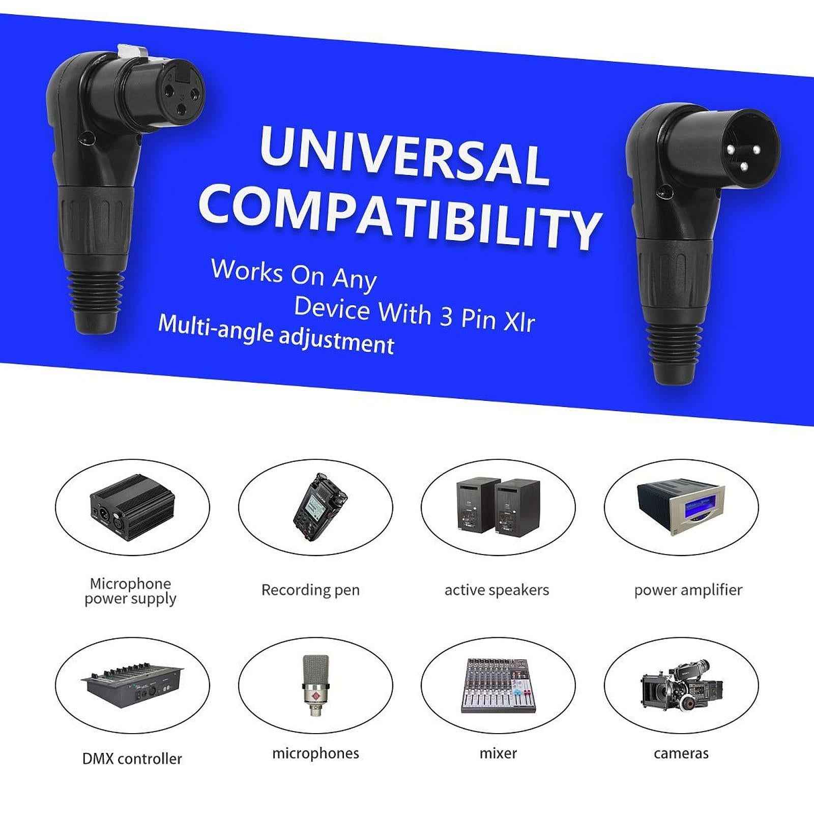 Right Angle XLR Cable Connector Speaker Right Angle Mixer 3Pin XLR Connector female