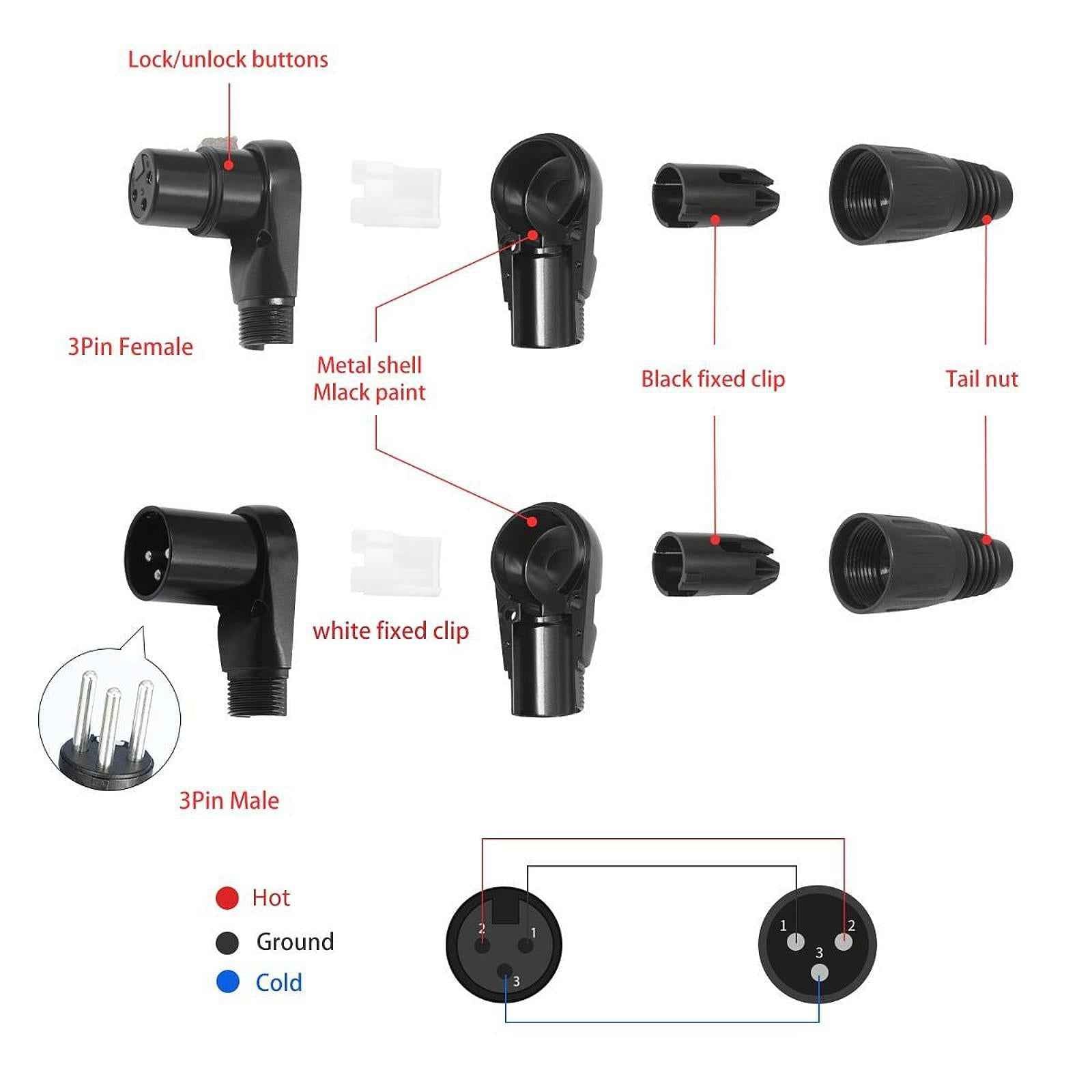 Right Angle XLR Cable Connector Speaker Right Angle Mixer 3Pin XLR Connector female