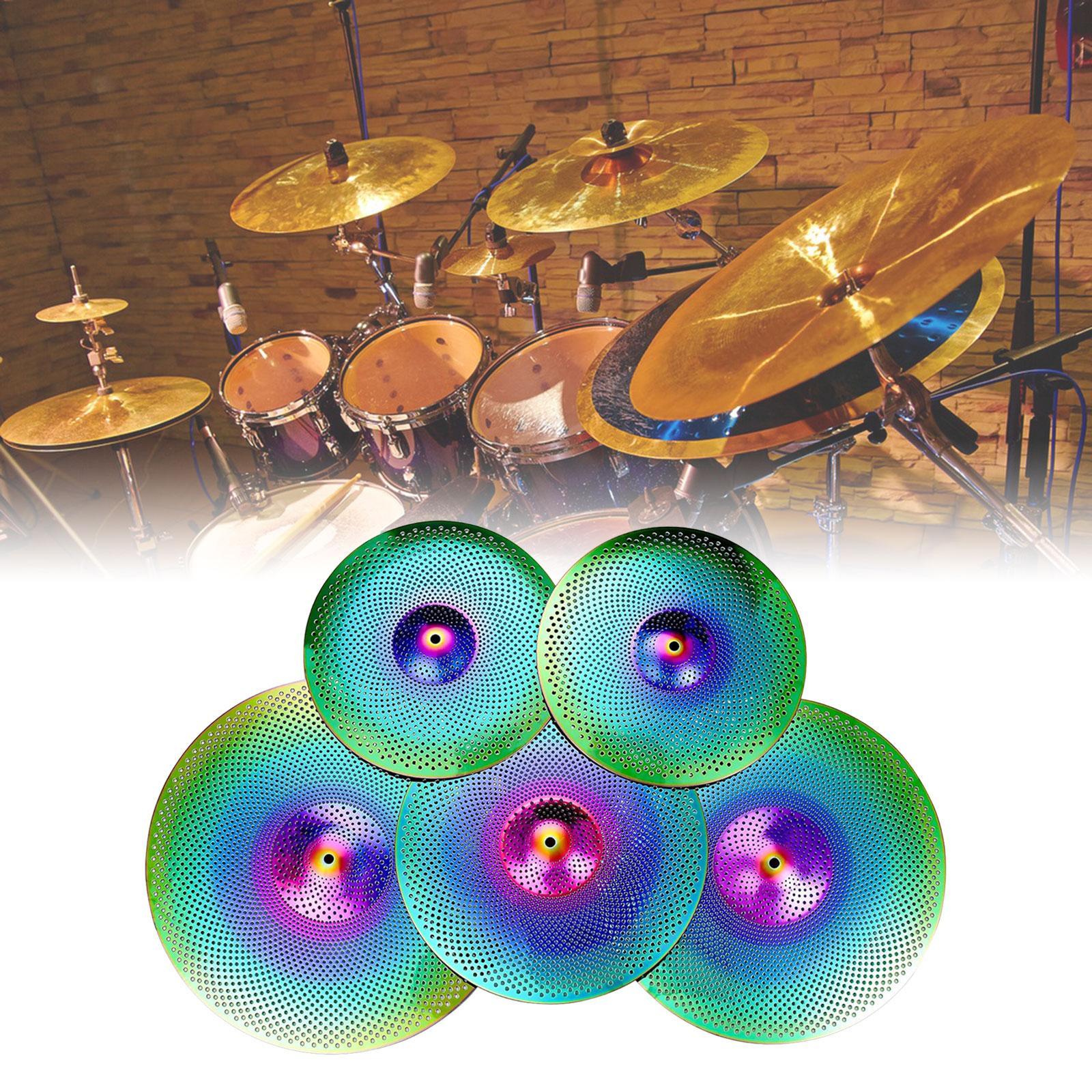 5Pcs Low Volume Cymbals Set Sturdy Quiet Cymbals Practice for Rehearsal Room Colorful