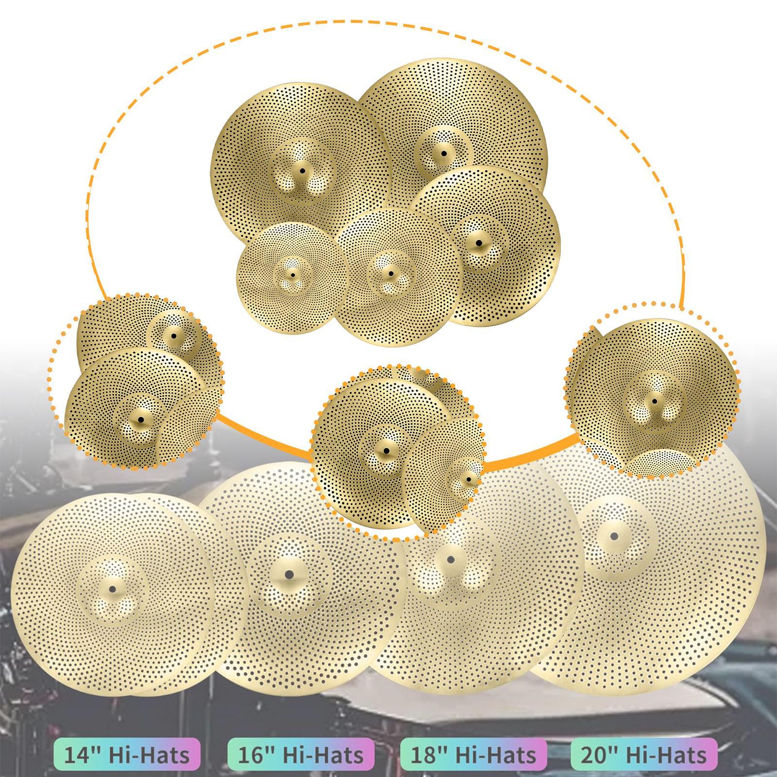 5Pcs Low Volume Cymbals Set Sturdy Quiet Cymbals Practice for Rehearsal Room Yellow