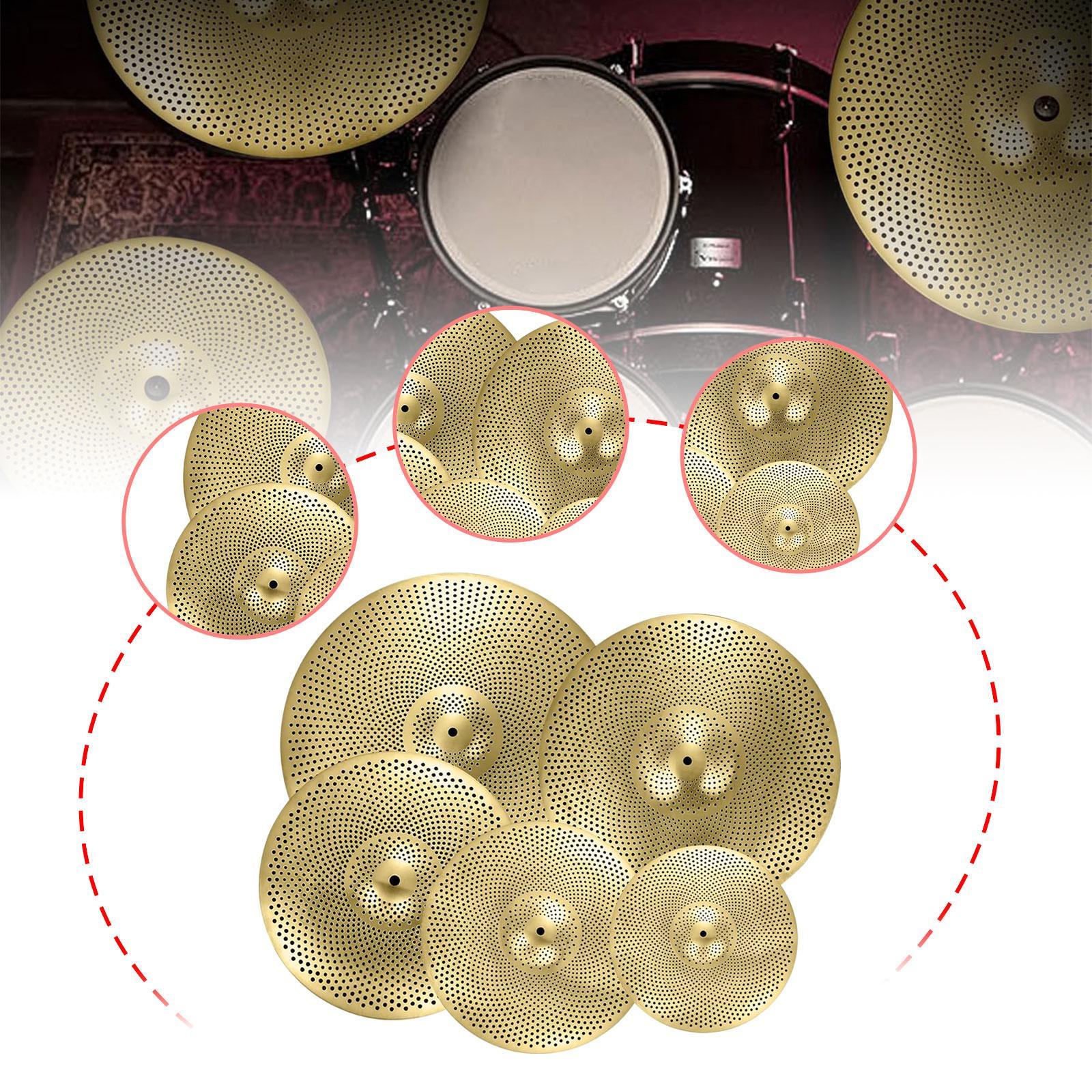 5Pcs Low Volume Cymbals Set Sturdy Quiet Cymbals Practice for Rehearsal Room Yellow