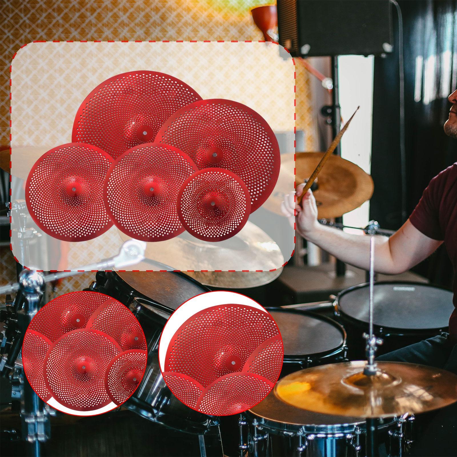 5Pcs Low Volume Cymbals Set Sturdy Quiet Cymbals Practice for Rehearsal Room Red
