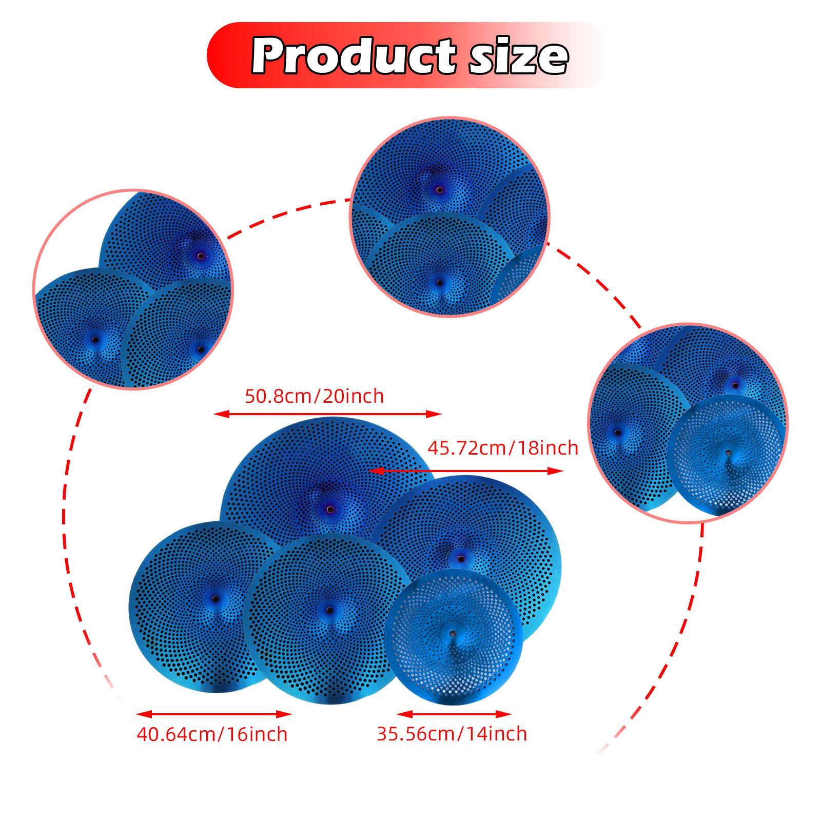 5Pcs Low Volume Cymbals Set Sturdy Quiet Cymbals Practice for Rehearsal Room Blue