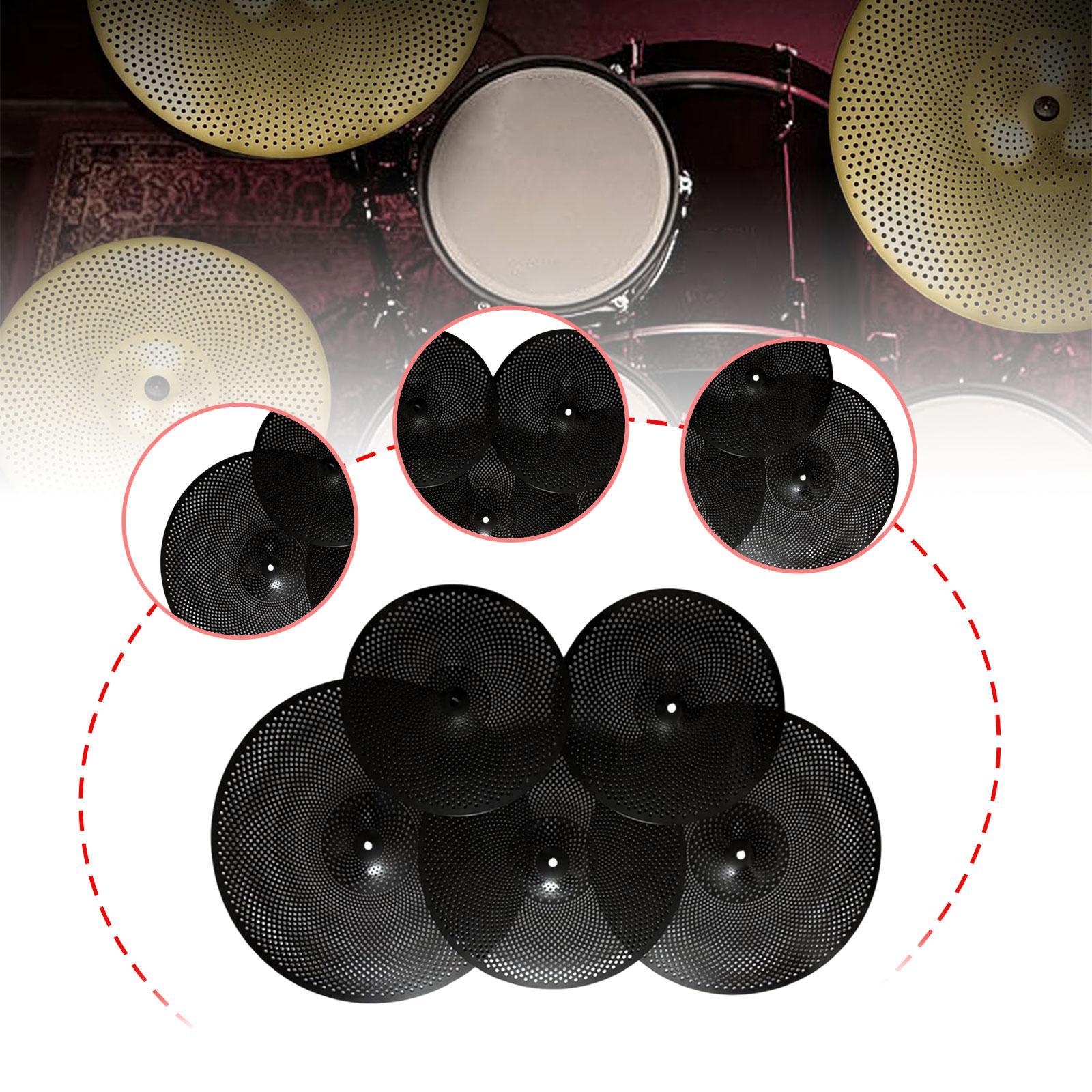 5Pcs Low Volume Cymbals Set Sturdy Quiet Cymbals Practice for Rehearsal Room Black