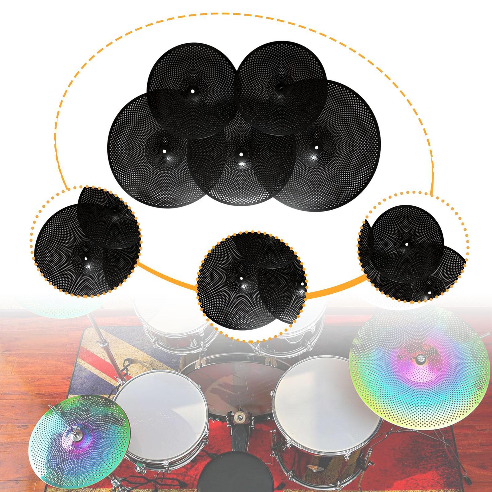 5Pcs Low Volume Cymbals Set Sturdy Quiet Cymbals Practice for Rehearsal Room Black