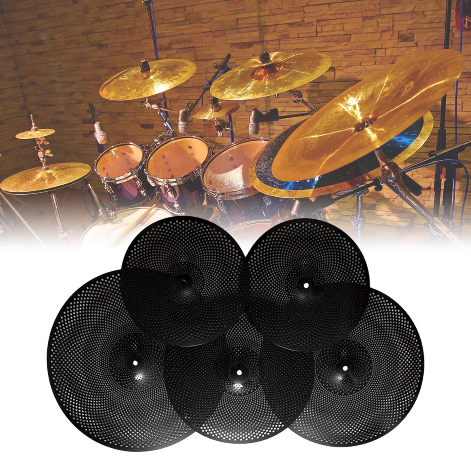 5Pcs Low Volume Cymbals Set Sturdy Quiet Cymbals Practice for Rehearsal Room Black
