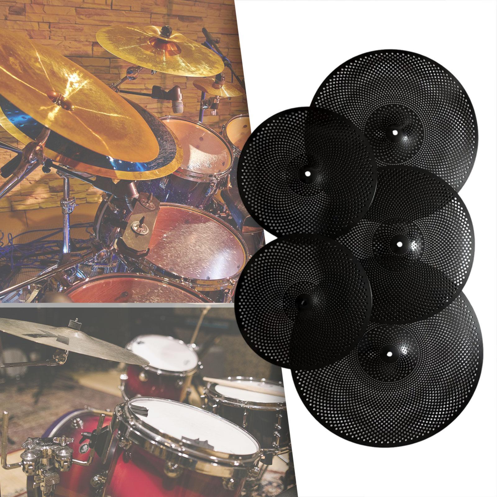 5Pcs Low Volume Cymbals Set Sturdy Quiet Cymbals Practice for Rehearsal Room Black