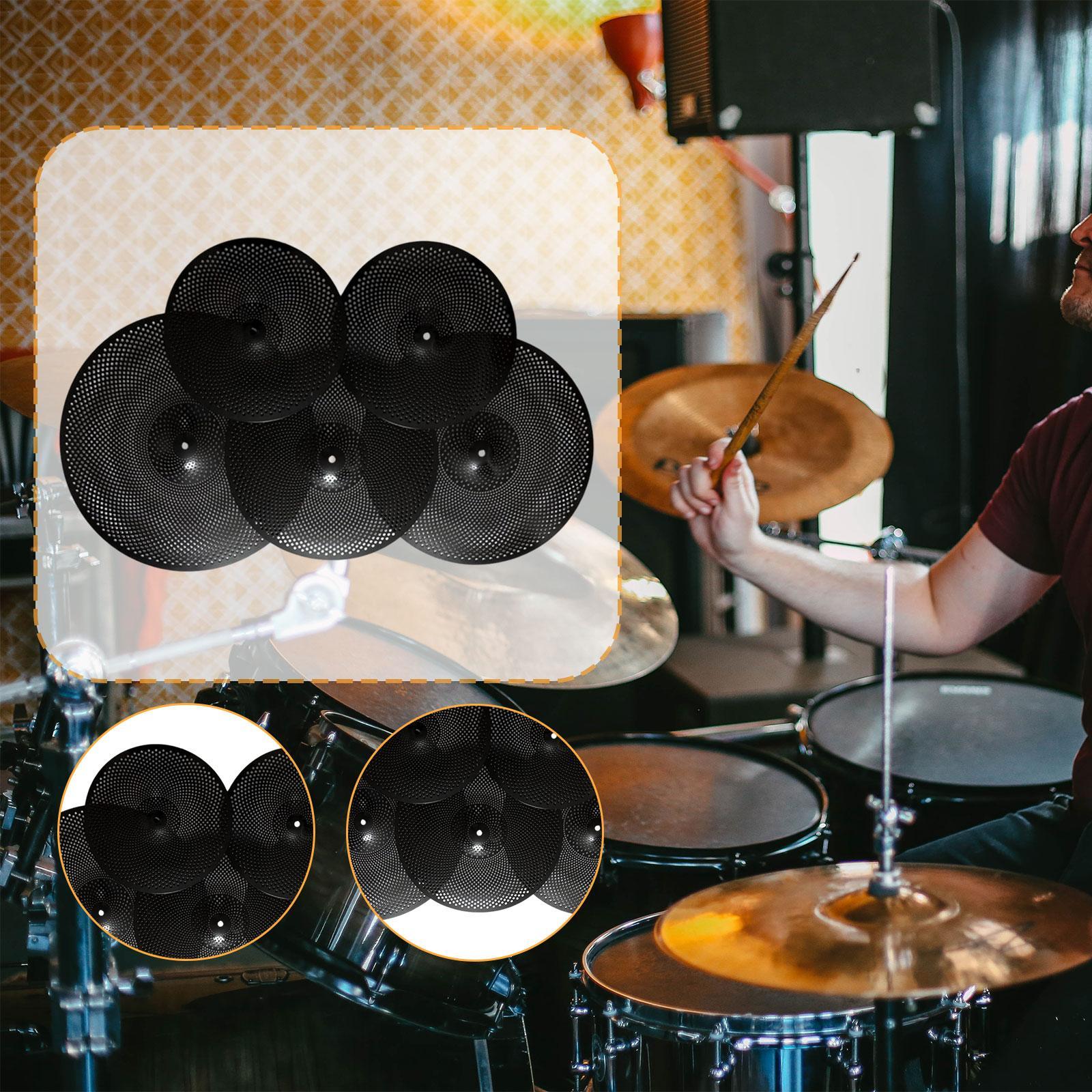 5Pcs Low Volume Cymbals Set Sturdy Quiet Cymbals Practice for Rehearsal Room Black