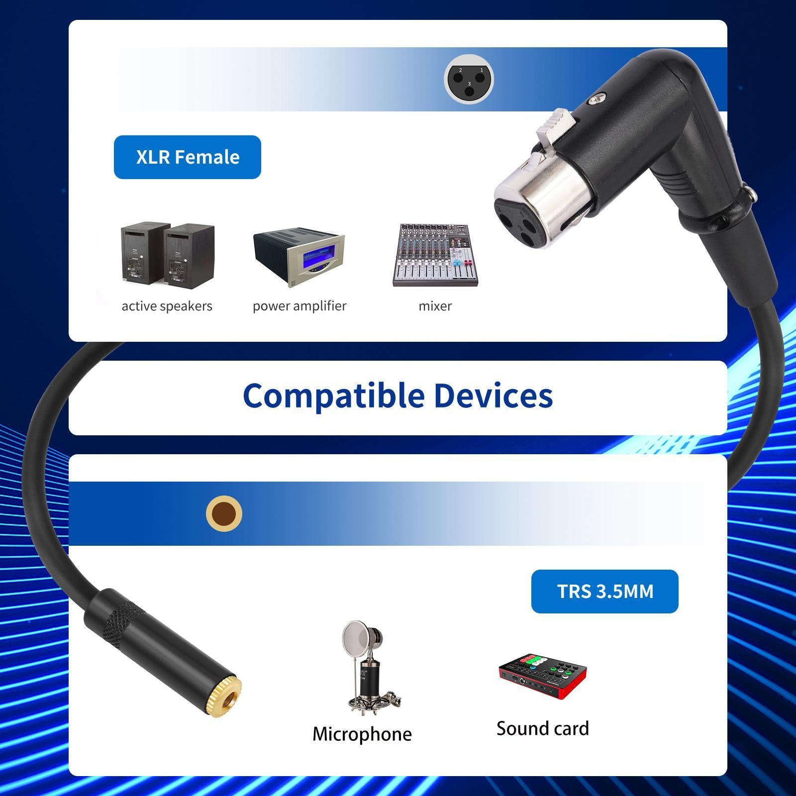 XLR to 3.5mm Adapter Cable Compact for Mixers Audio Player Power Amplifier 3.5 TRS to XLR Male