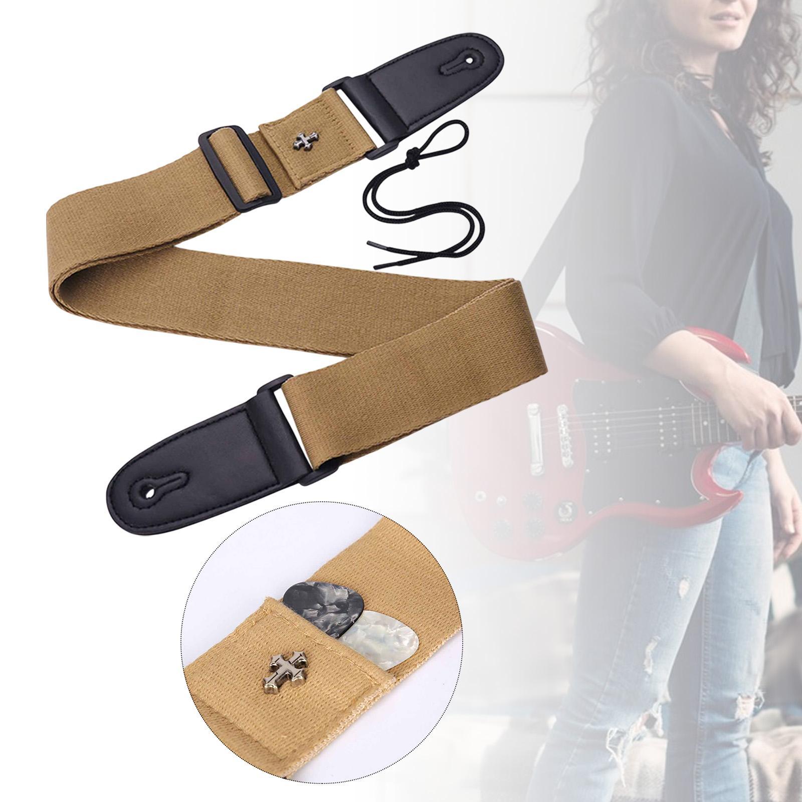 Guitar Strap with Cross Acoustic Folk Guitar Belt for Ukulele Beginner Gifts Khaki