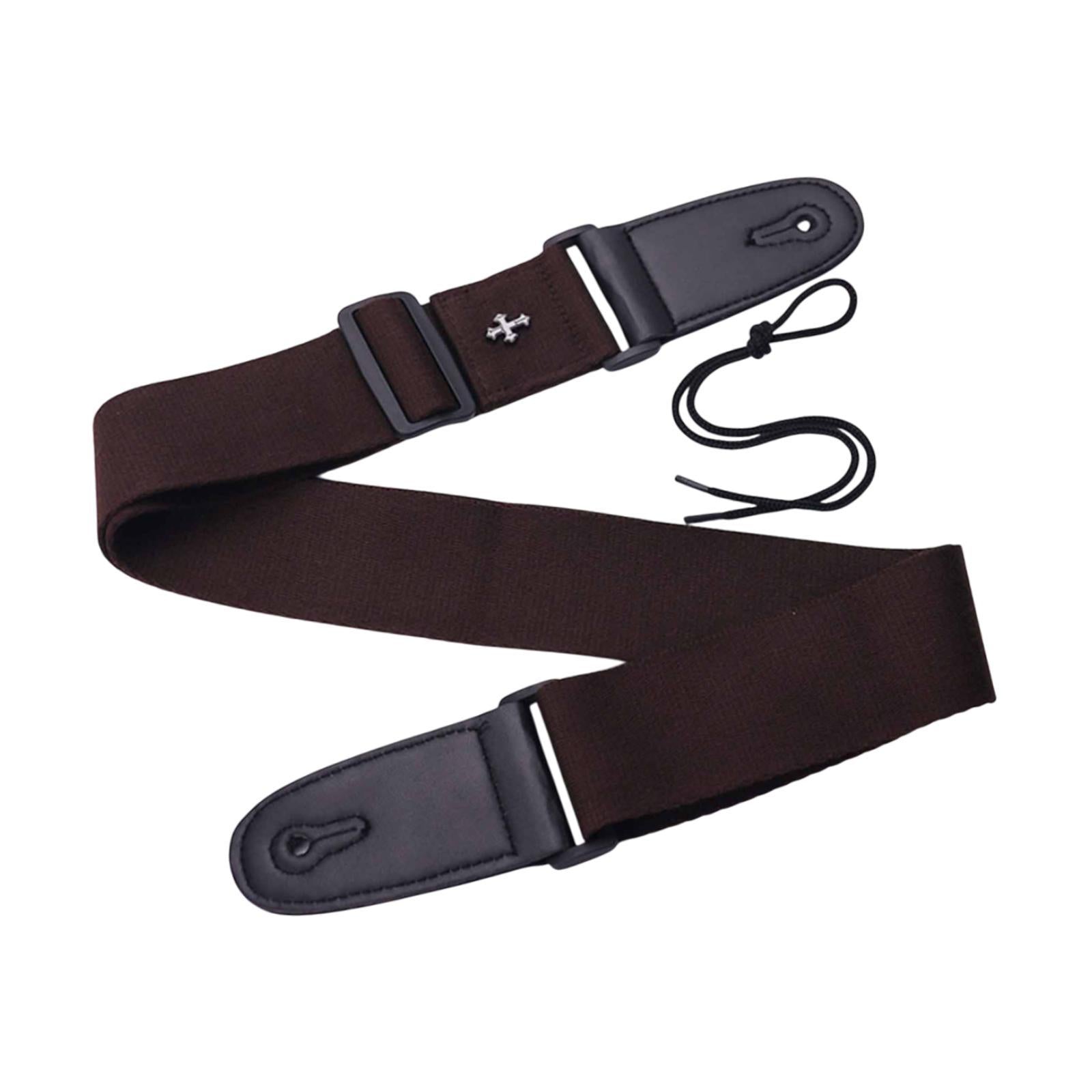 Guitar Strap with Cross Acoustic Folk Guitar Belt for Ukulele Beginner Gifts Dark Brown