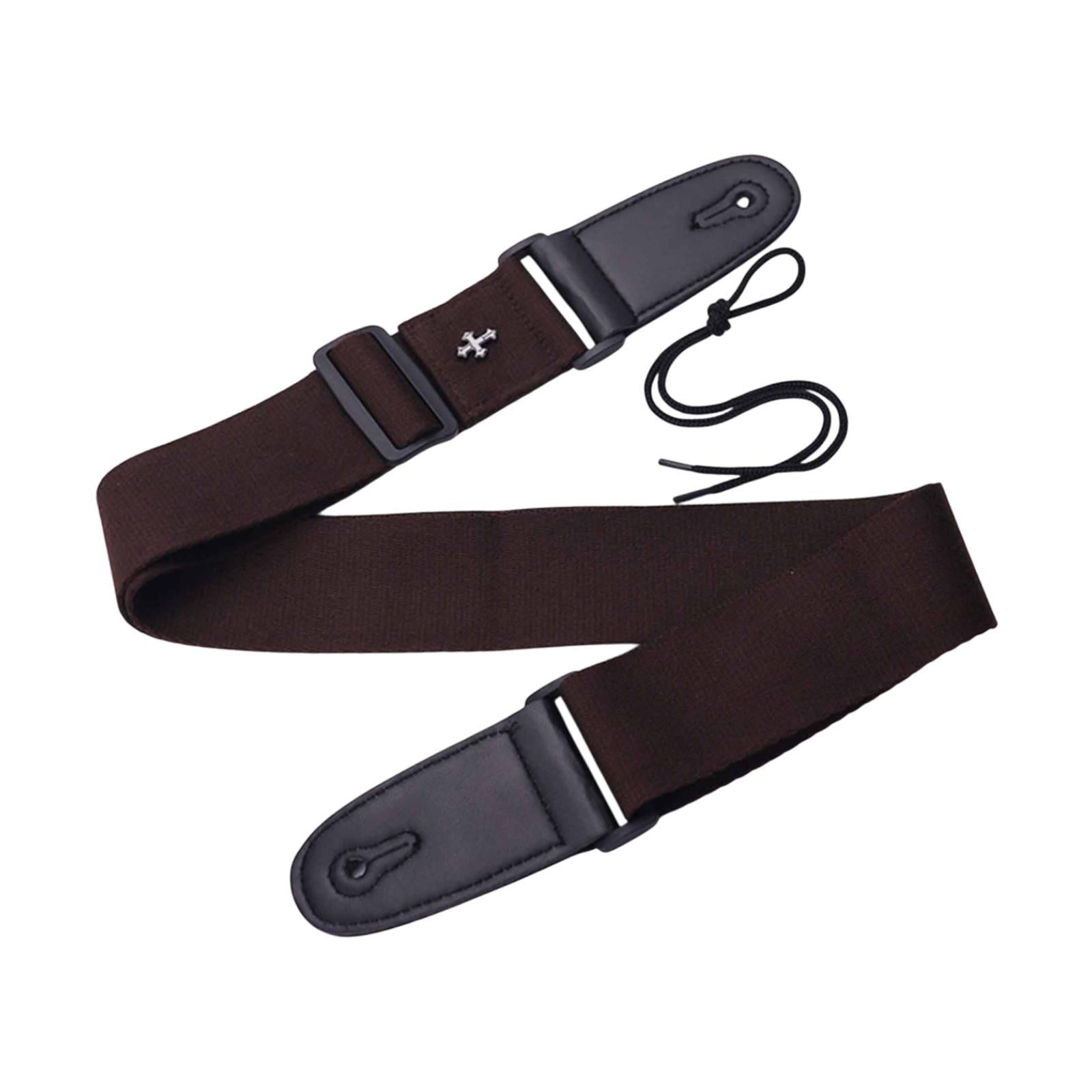 Guitar Strap with Cross Acoustic Folk Guitar Belt for Ukulele Beginner Gifts Dark Brown