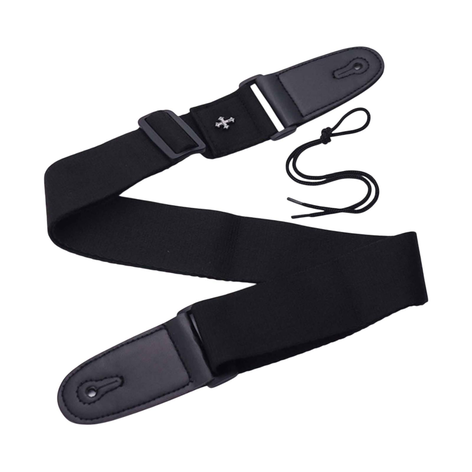 Guitar Strap with Cross Acoustic Folk Guitar Belt for Ukulele Beginner Gifts Black