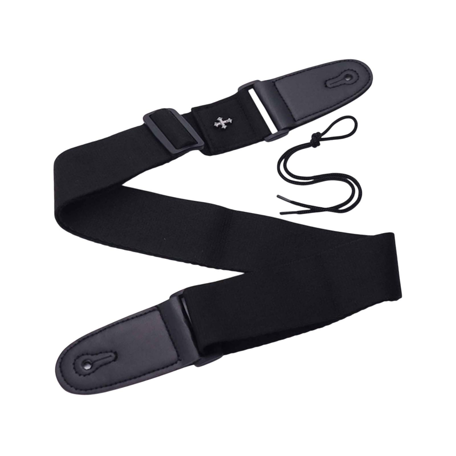 Guitar Strap with Cross Acoustic Folk Guitar Belt for Ukulele Beginner Gifts Black