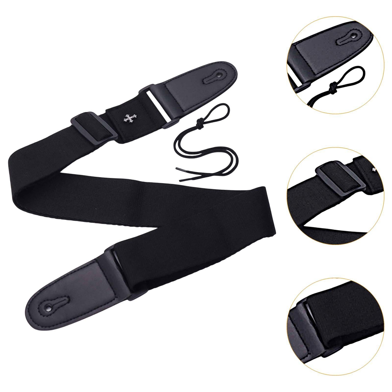 Guitar Strap with Cross Acoustic Folk Guitar Belt for Ukulele Beginner Gifts Black
