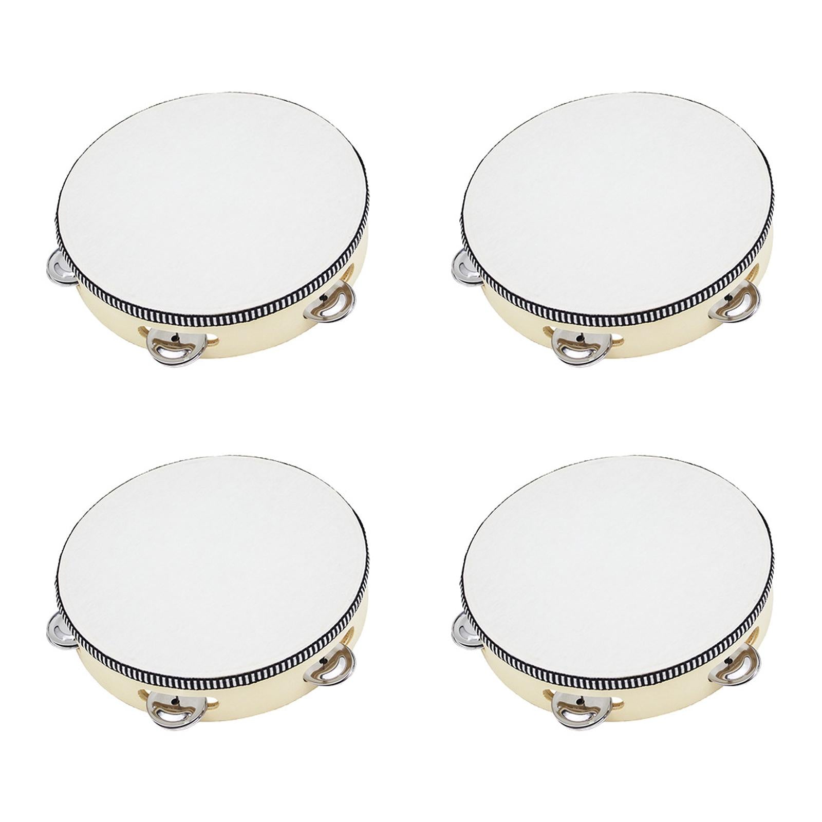 4x 8 inch Wooden Tambourine Toy Kids Professional Games Party Hand Held Drum