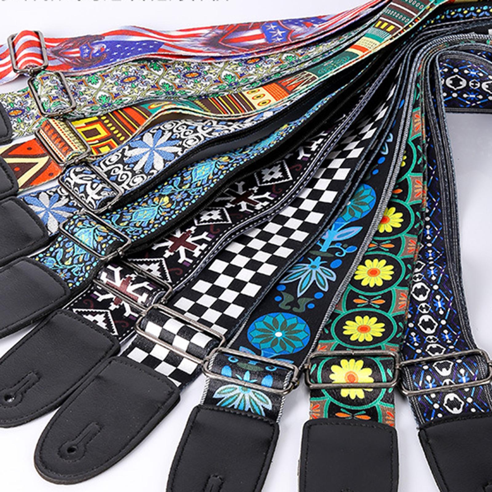 Guitar Strap Adjustable Shoulder Strap for Electric Guitars Acoustic Guitars Blue Flower