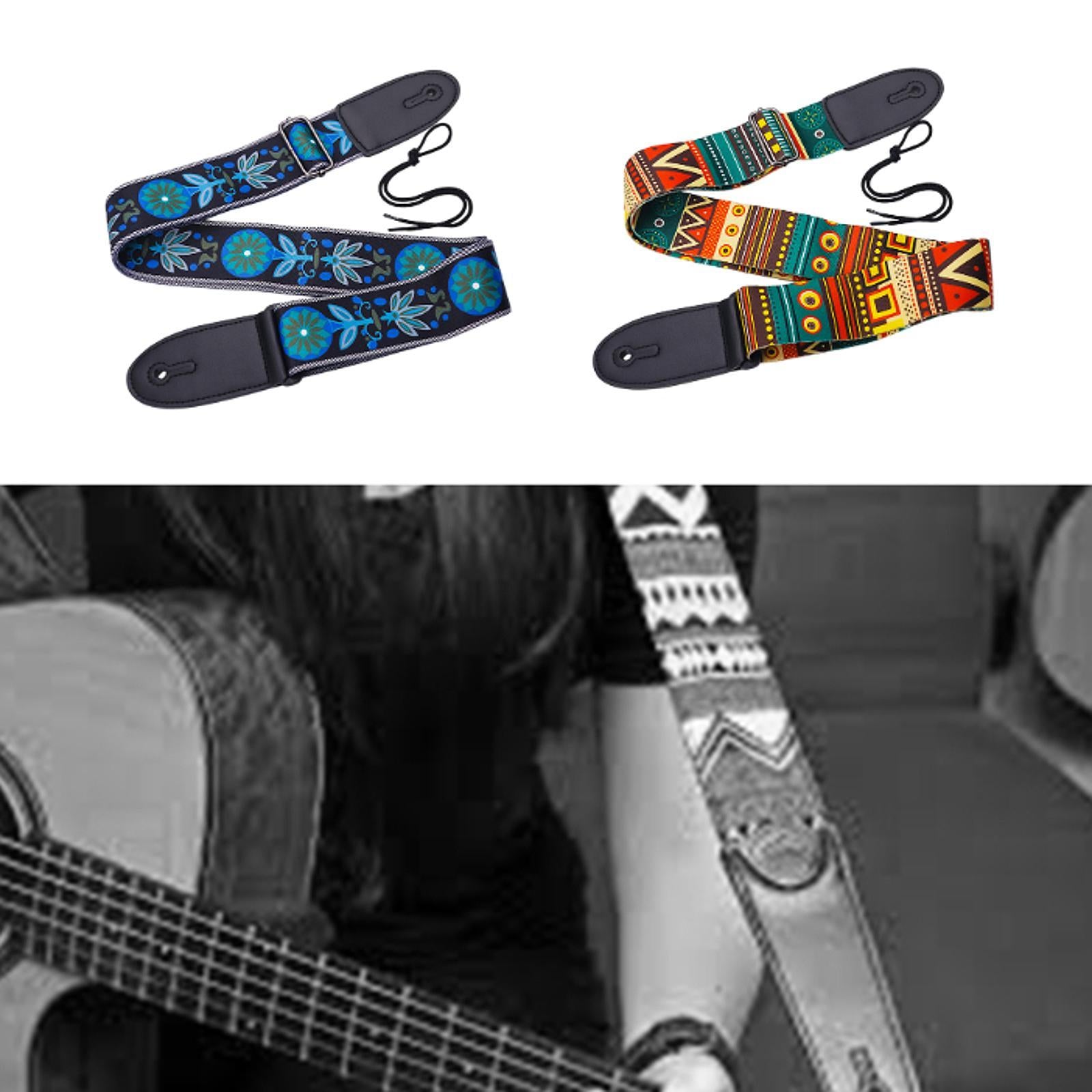 Guitar Strap Adjustable Shoulder Strap for Electric Guitars Acoustic Guitars Blue Flower