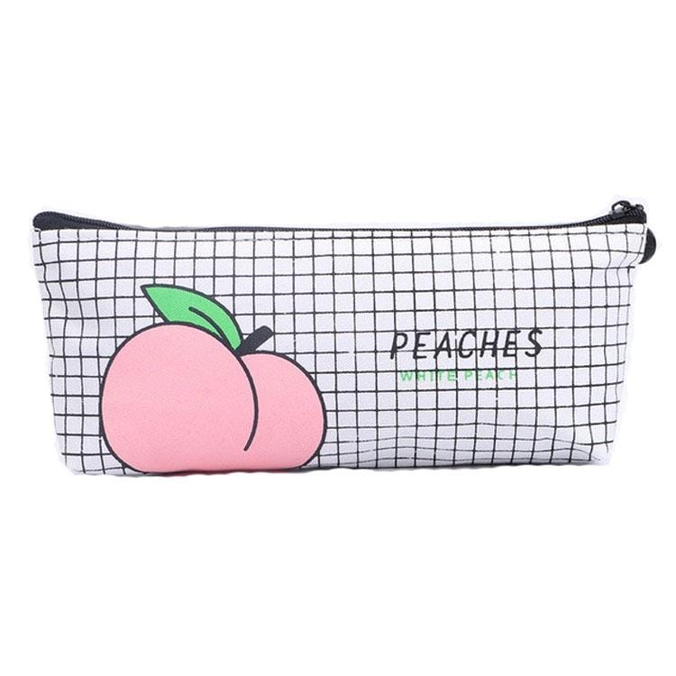 Canvas Fruit Peach Pencil Cases For Girl Stationery School Supplies Students Gifts (Lattice)