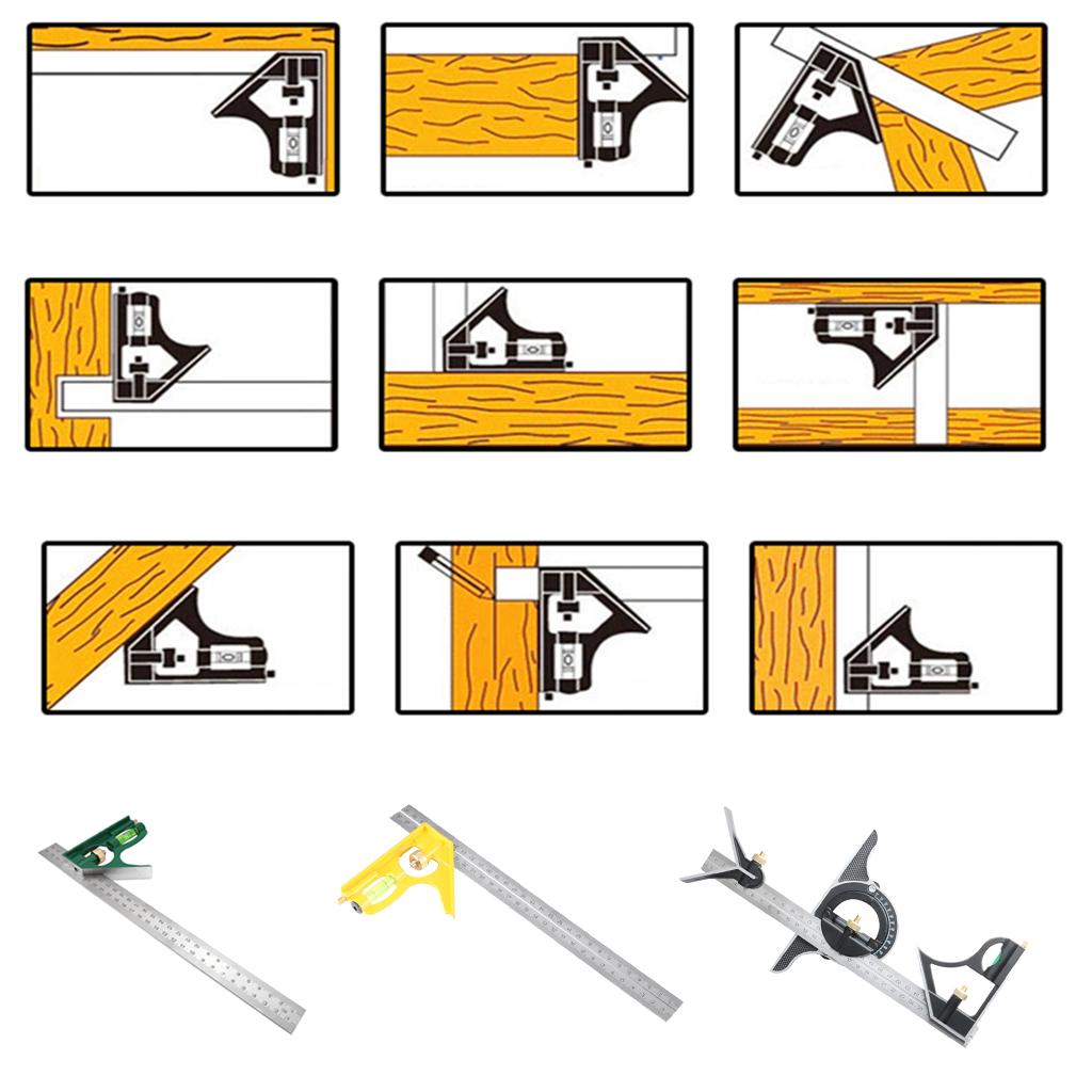 3 Pieces 12' Metal Combination Square Ruler Adjustable Angle Measuring Ruler