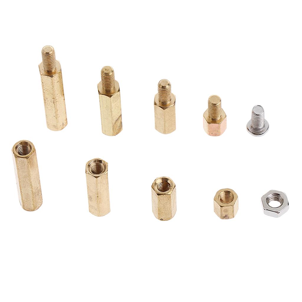 120 Pieces M3 Male Female Hex Brass Spacer Stand-off Screw Nut Assortment