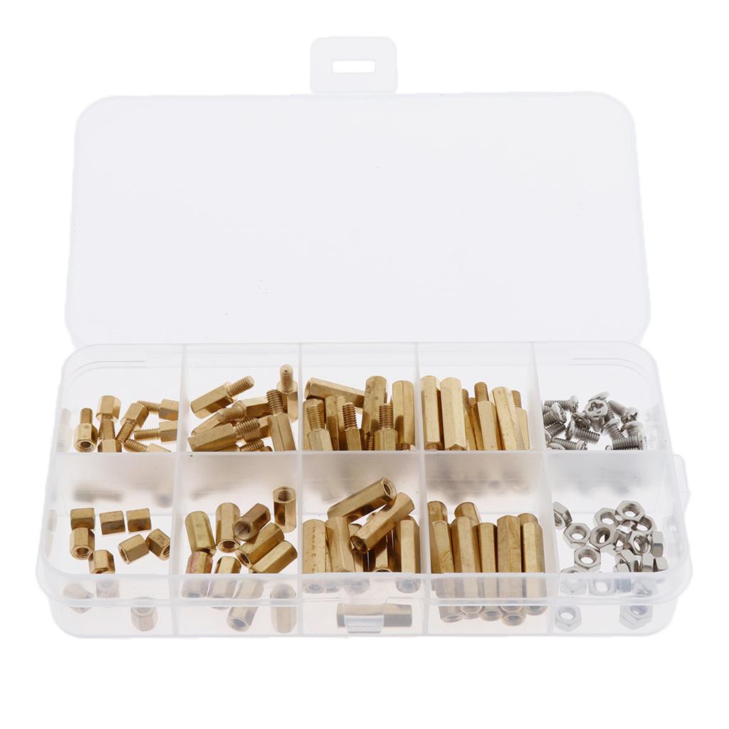 120 Pieces M3 Male Female Hex Brass Spacer Stand-off Screw Nut Assortment