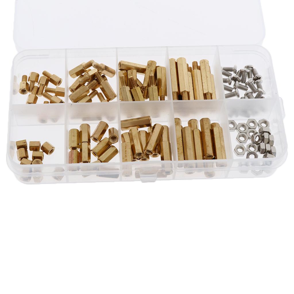 120 Pieces M3 Male Female Hex Brass Spacer Stand-off Screw Nut Assortment