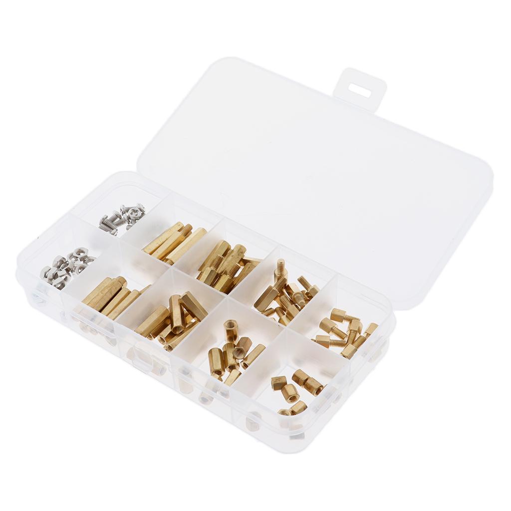 120 Pieces M3 Male Female Hex Brass Spacer Stand-off Screw Nut Assortment