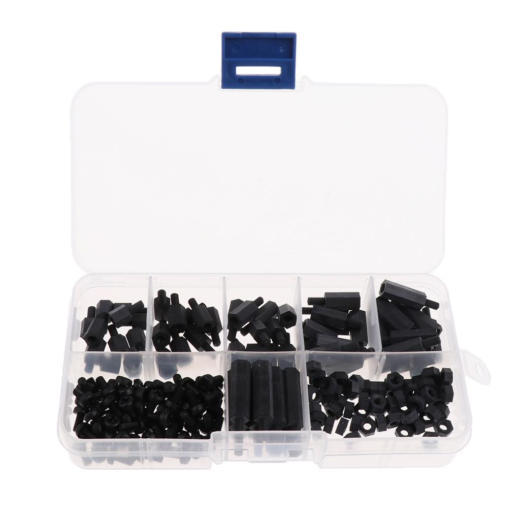 180pcs M3 Nylon Hex Nut Screw Spacers Stand-off Accessories Assortment 100% brand new