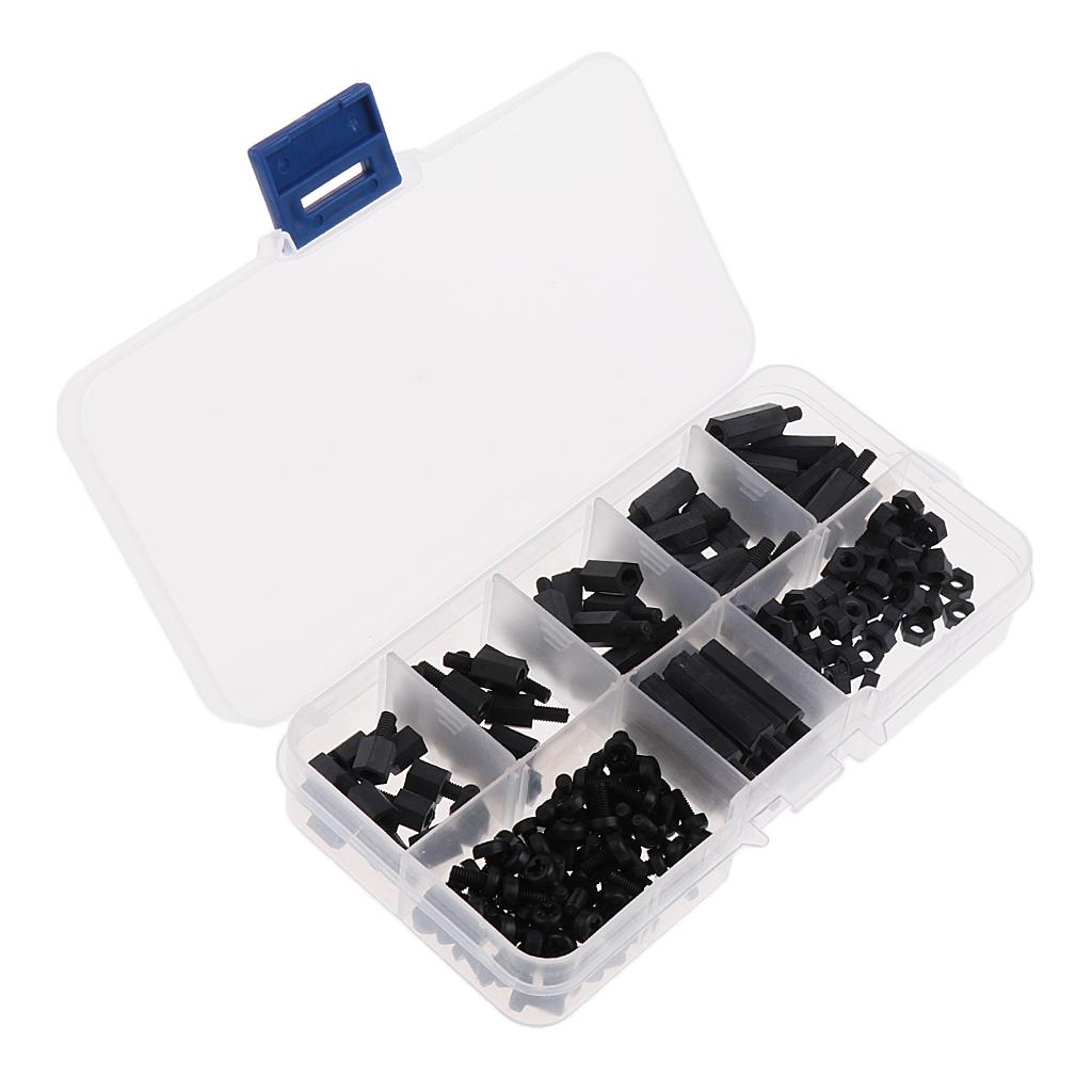 180pcs M3 Nylon Hex Nut Screw Spacers Stand-off Accessories Assortment 100% brand new